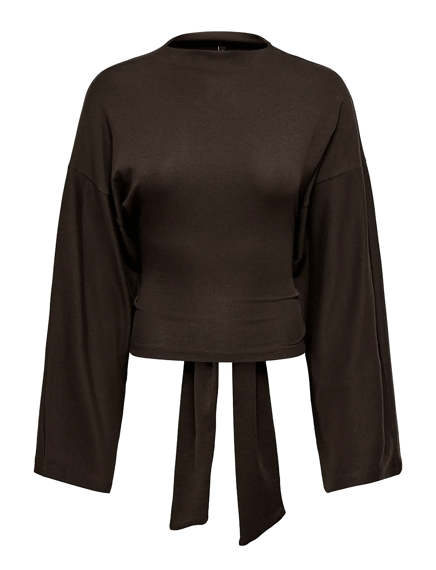 ONLY - ONLESTRID L/S TIE TOP JRS - pikkade varrukatega topid - coffee bean - 1