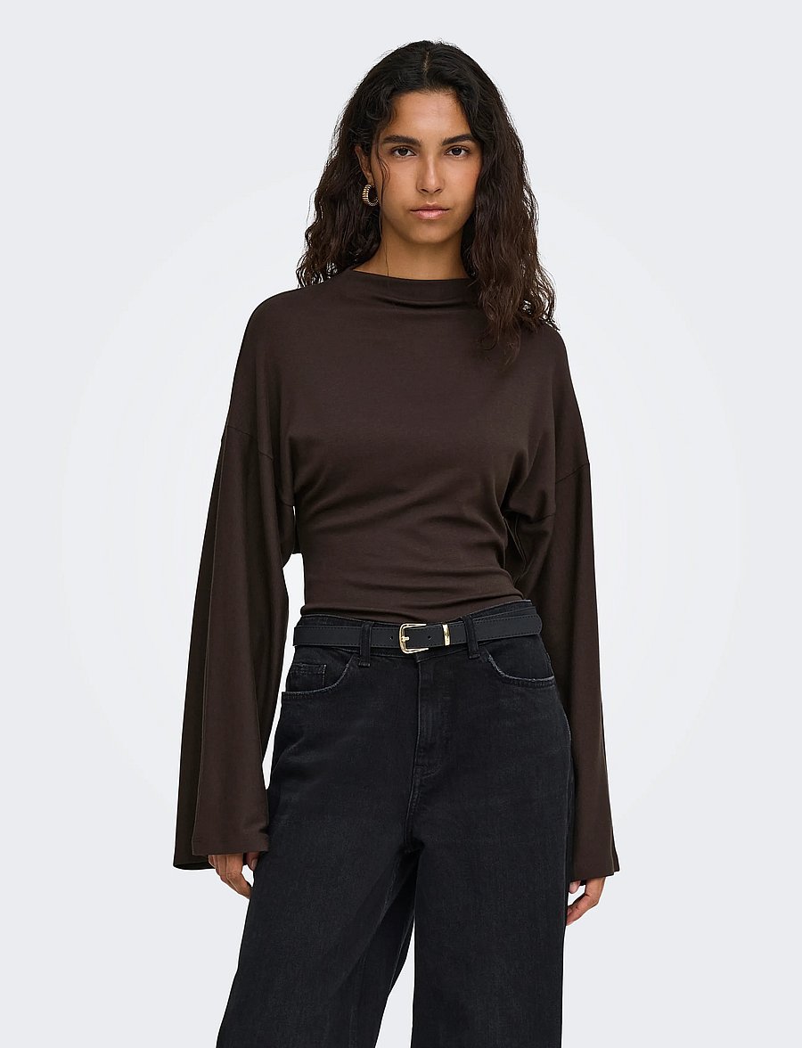 ONLY - ONLESTRID L/S TIE TOP JRS - pikkade varrukatega topid - coffee bean - 0