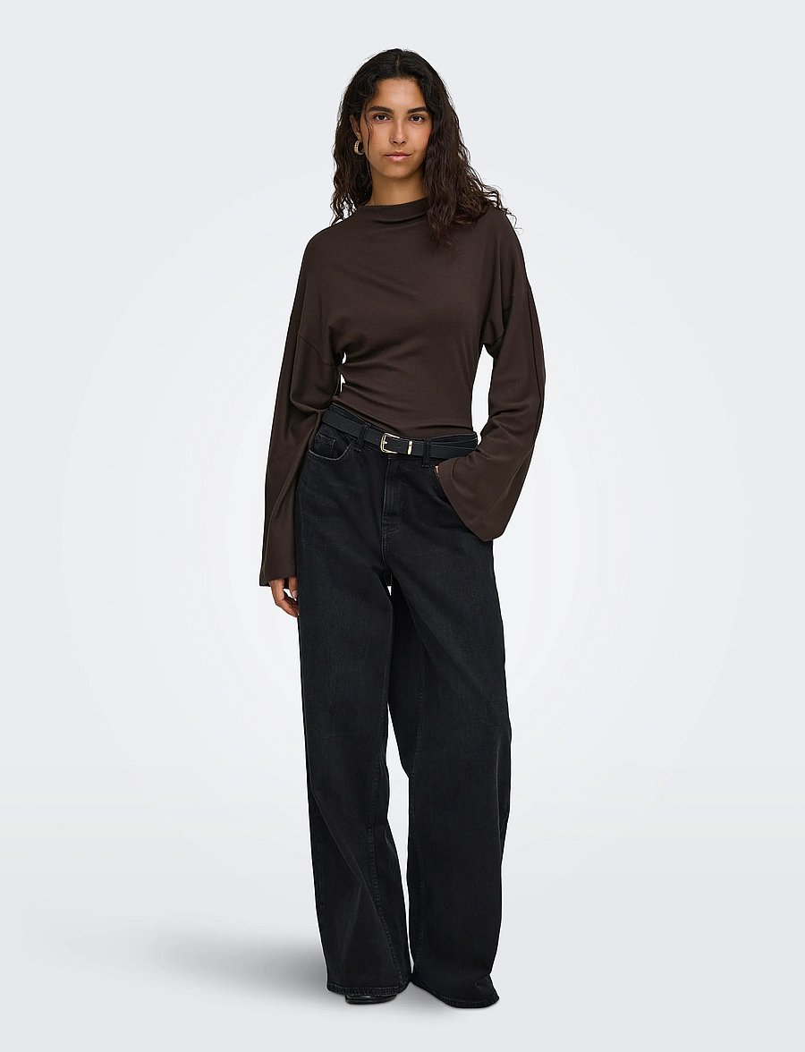 ONLY - ONLESTRID L/S TIE TOP JRS - pikkade varrukatega topid - coffee bean - 4