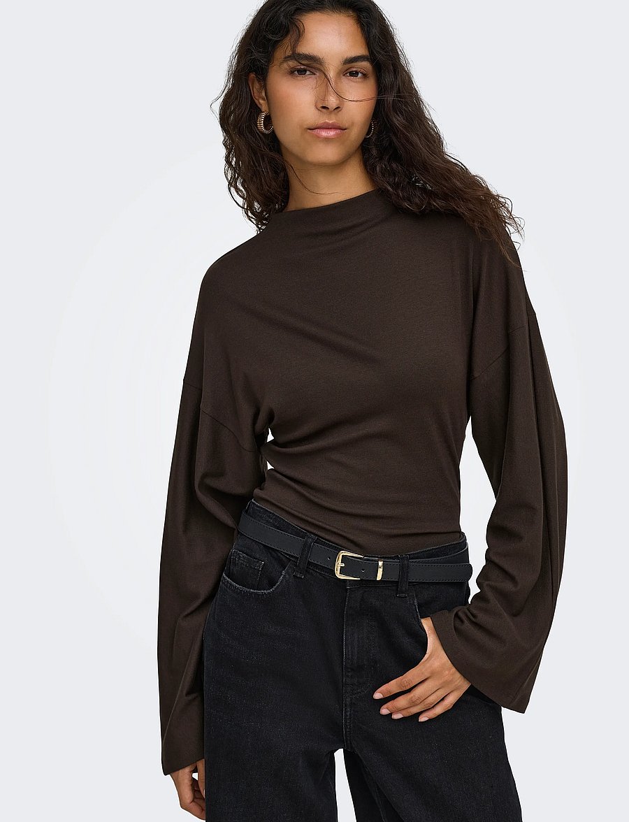 ONLY - ONLESTRID L/S TIE TOP JRS - pikkade varrukatega topid - coffee bean - 5