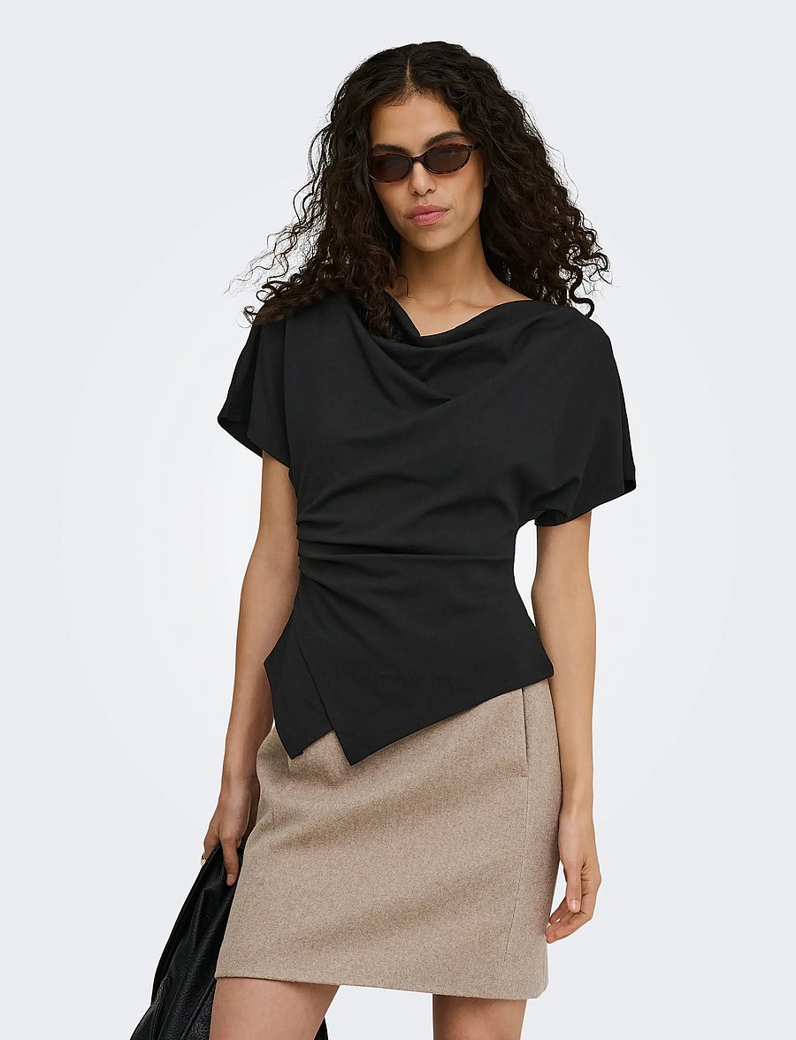 ONLY - ONLEMBER S/S WATERFALL TOP JRS - t-shirts - black - 0