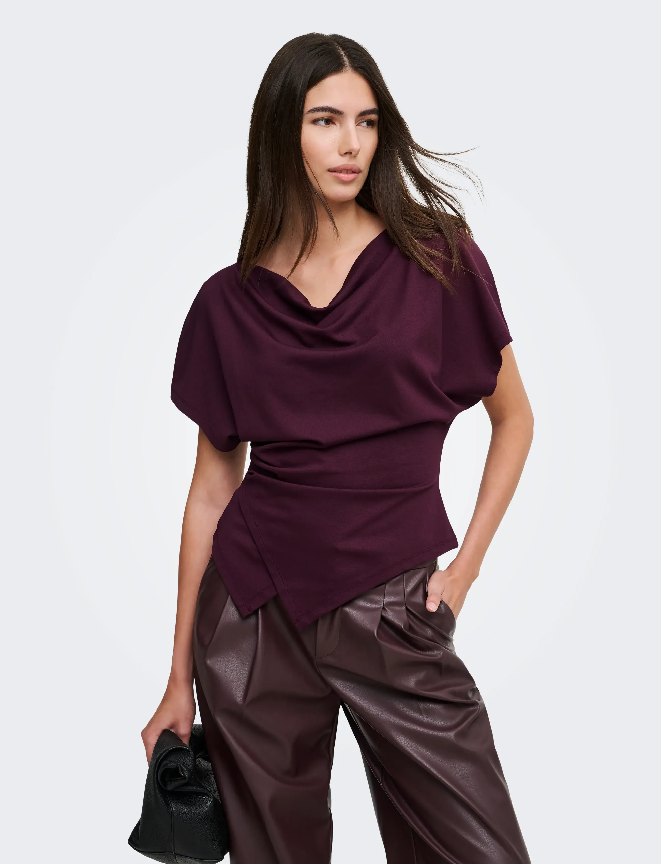 ONLY ONLEMBER S/S WATERFALL TOP JRS - ONLY - WINETASTING / burgundy