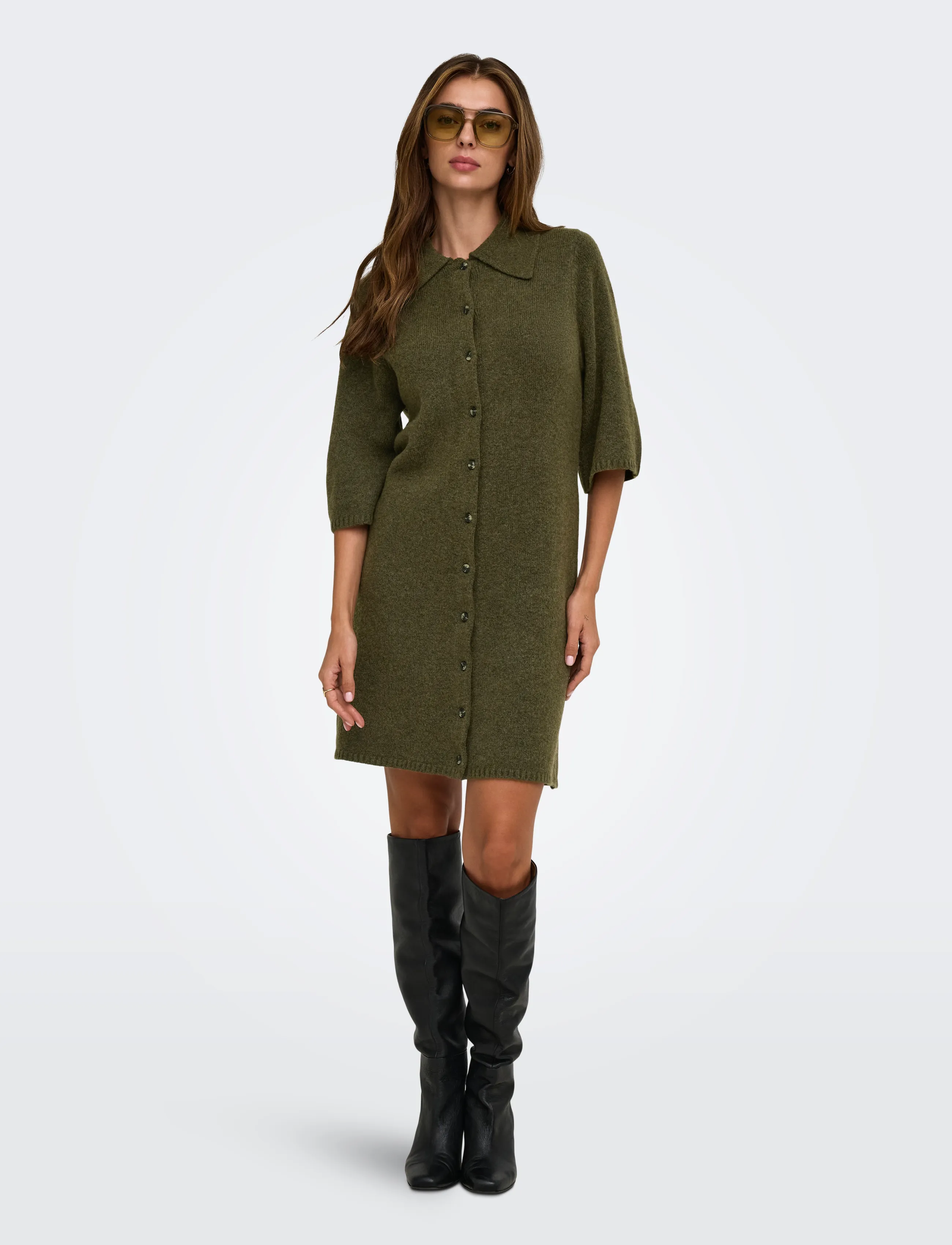 ONLY ONLALIVIA 2/4 COLLAR DRESS KNT - Kläder - BEECH / khaki/green