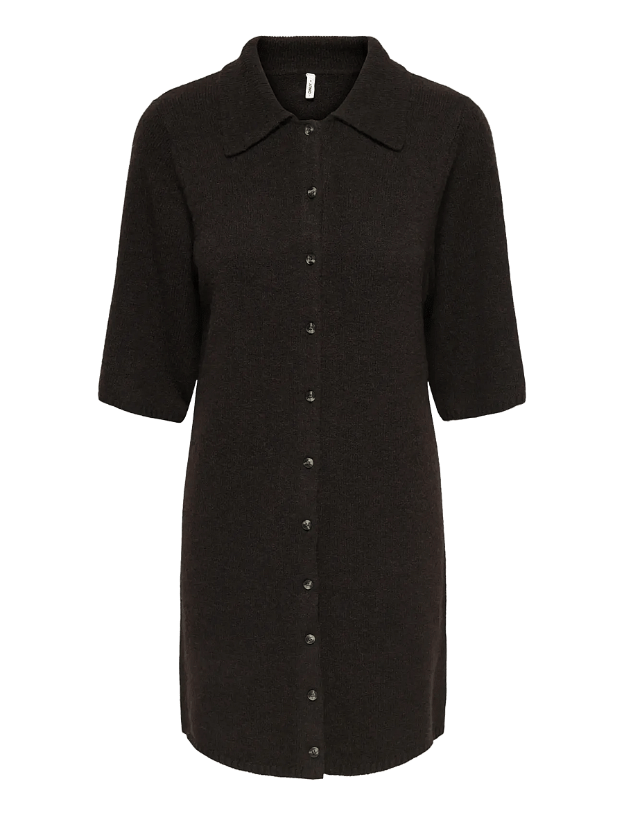 ONLY - ONLALIVIA 2/4 COLLAR DRESS KNT - skjortekjoler - coffee bean - 1