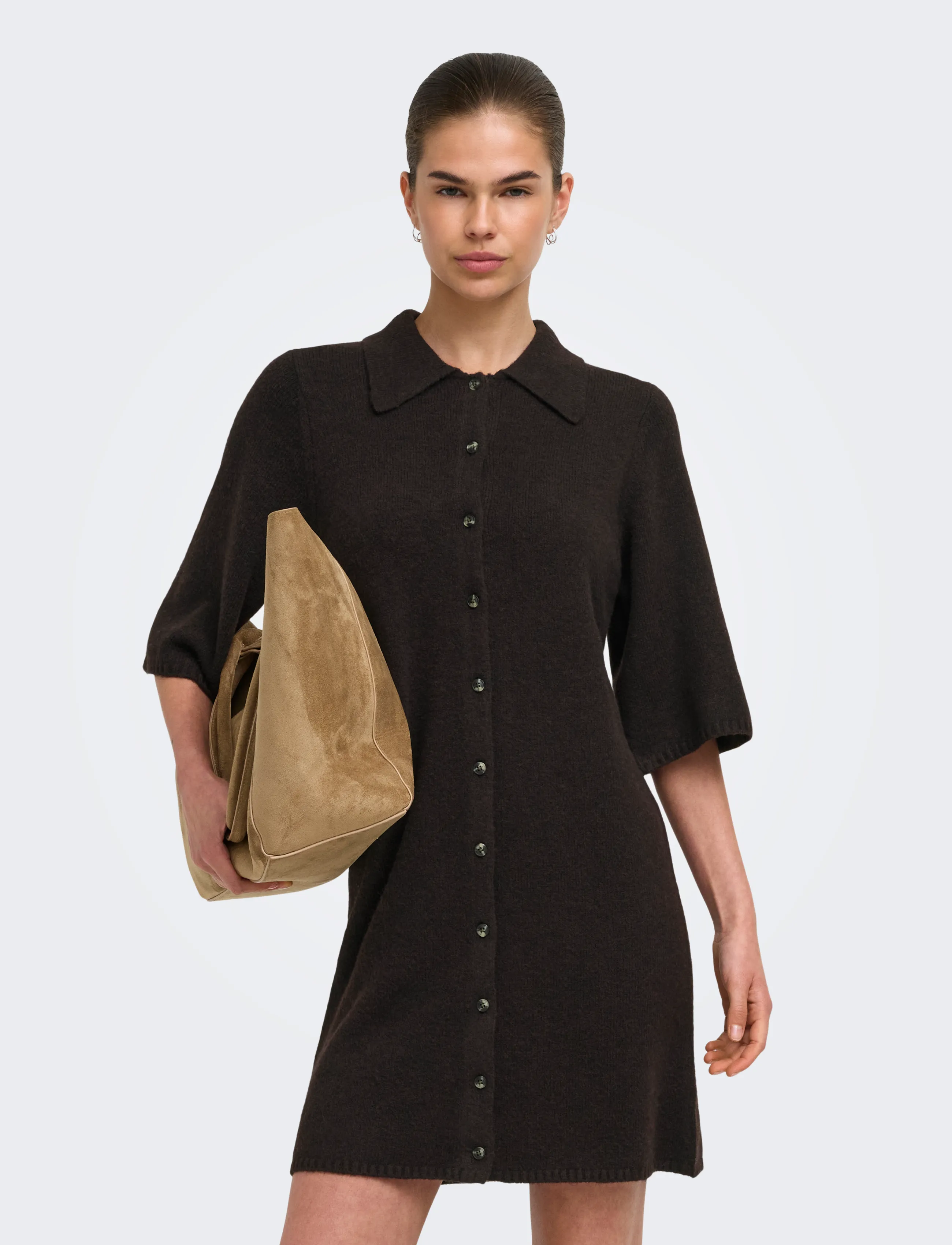 ONLY ONLALIVIA 2/4 COLLAR DRESS KNT - Strikkjoler - COFFEE BEAN / brown