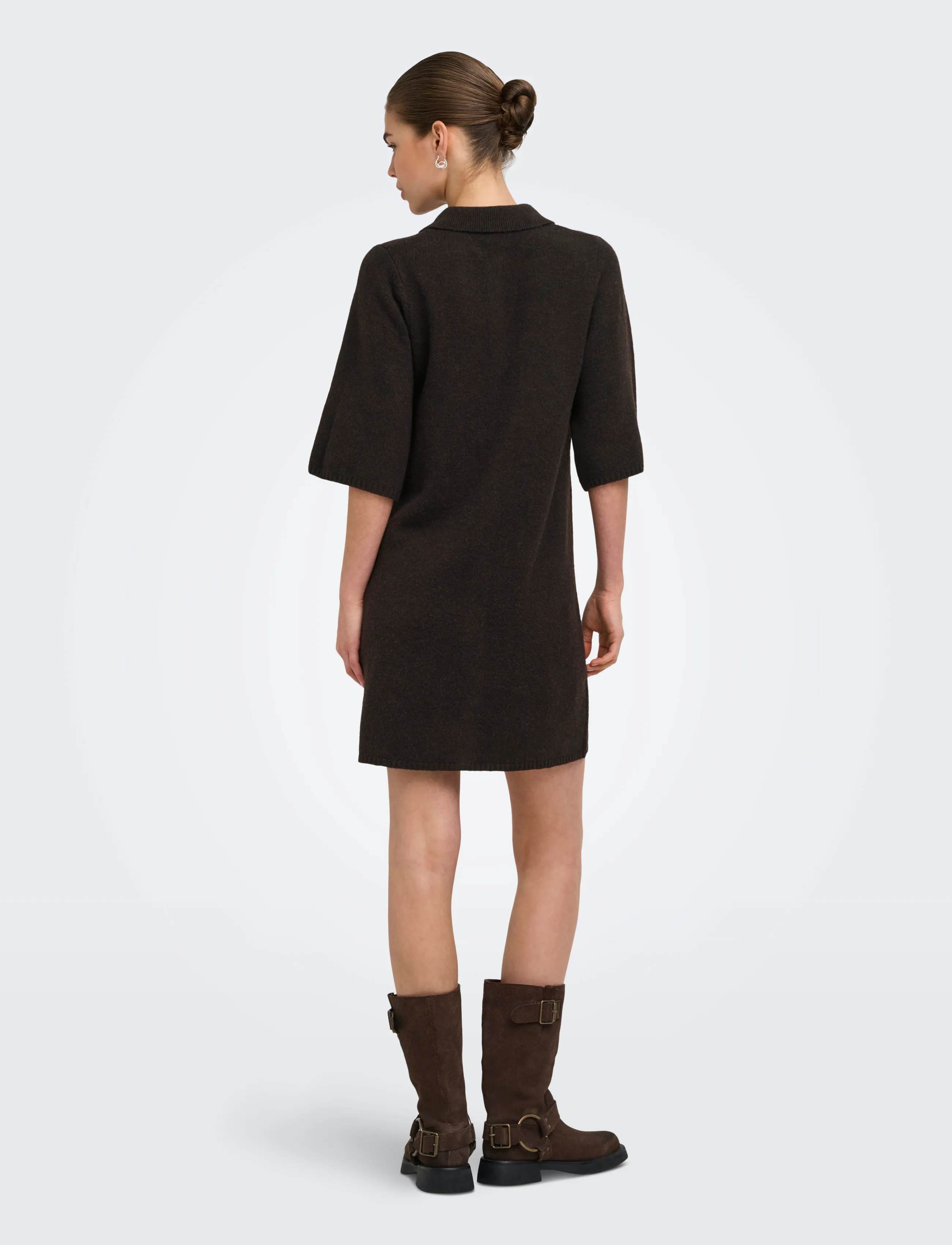 ONLY - ONLALIVIA 2/4 COLLAR DRESS KNT - skjortekjoler - coffee bean - 3