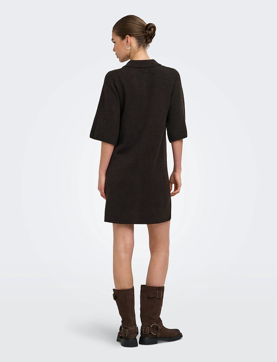 ONLY - ONLALIVIA 2/4 COLLAR DRESS KNT - skjortekjoler - coffee bean - 3