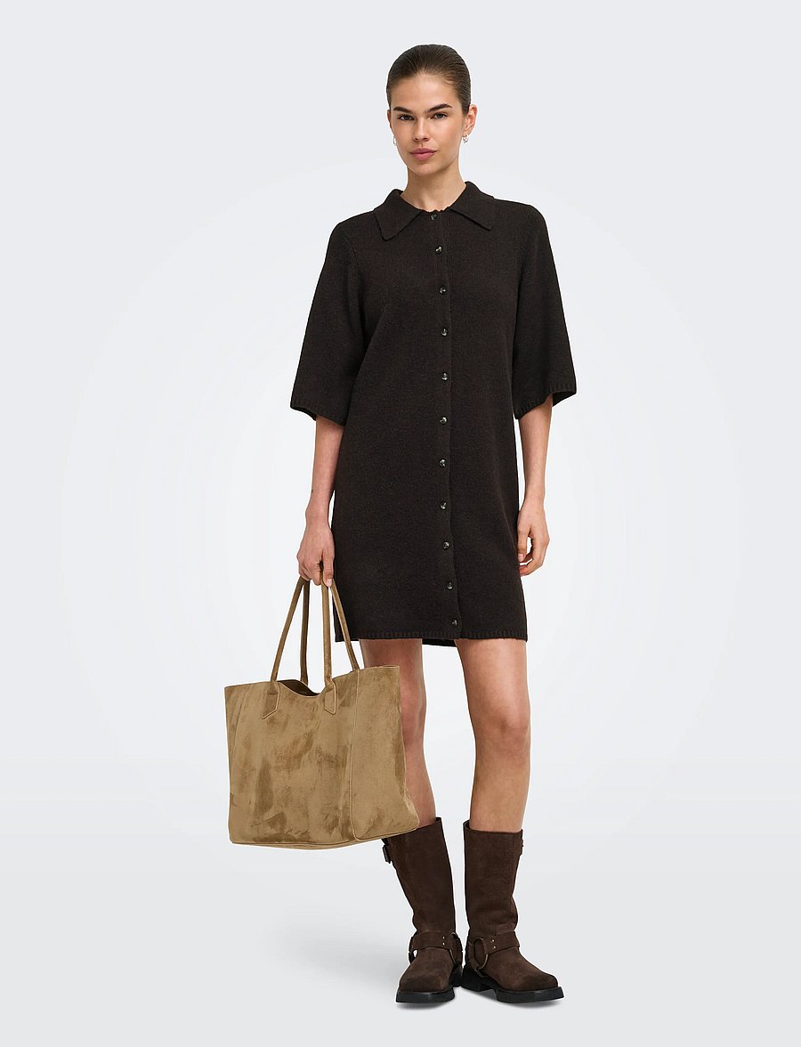 ONLY - ONLALIVIA 2/4 COLLAR DRESS KNT - skjortekjoler - coffee bean - 4