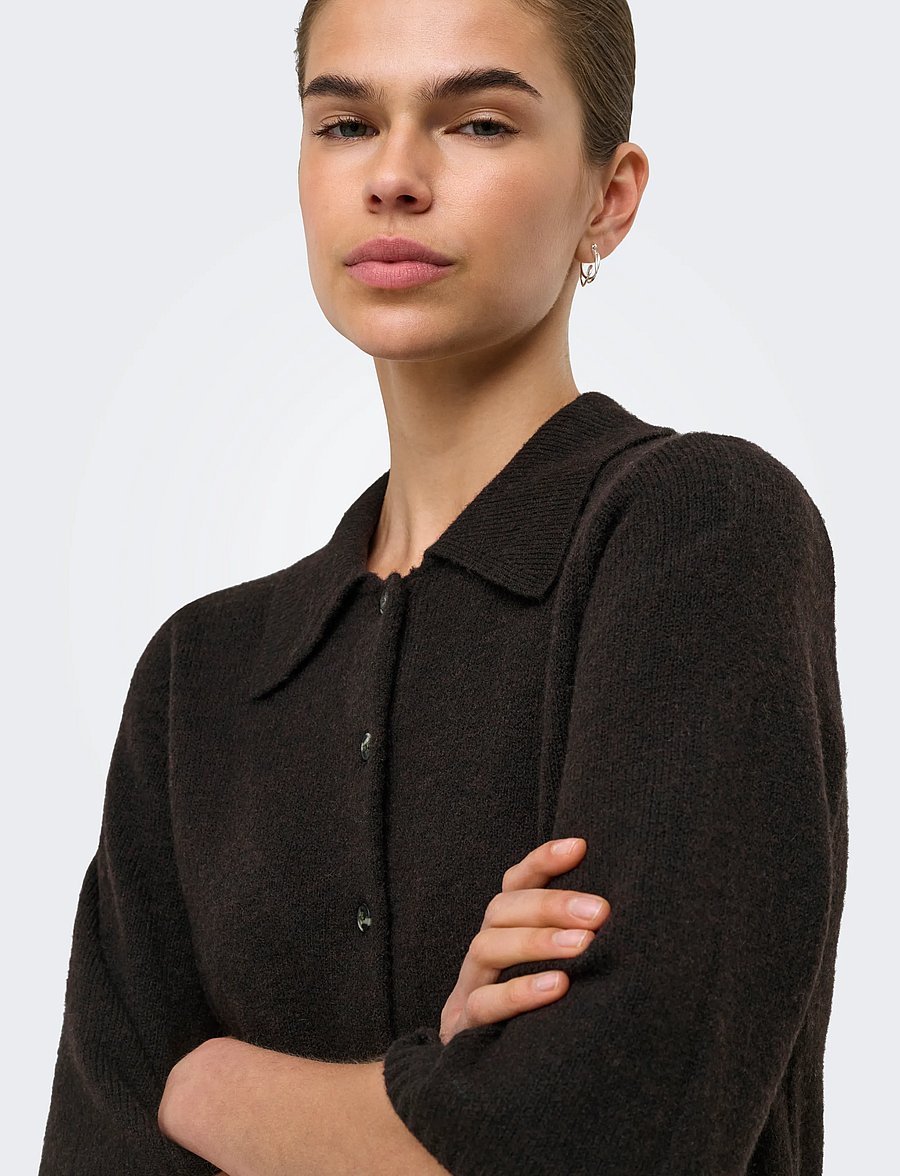 ONLY - ONLALIVIA 2/4 COLLAR DRESS KNT - skjortekjoler - coffee bean - 5