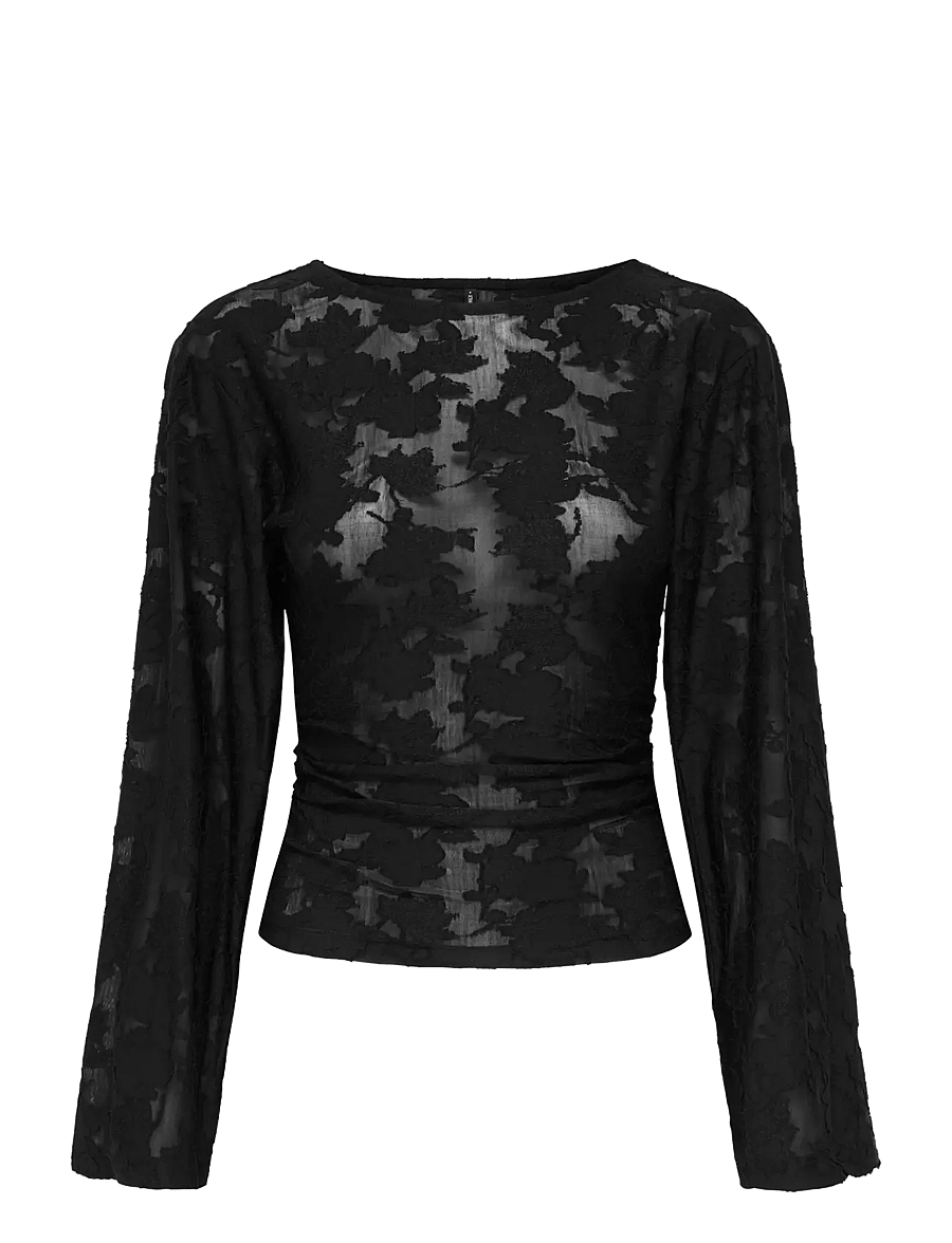 ONLY - ONLNADIA L/S RUCHING TOP JRS - langærmede bluser - black - 1