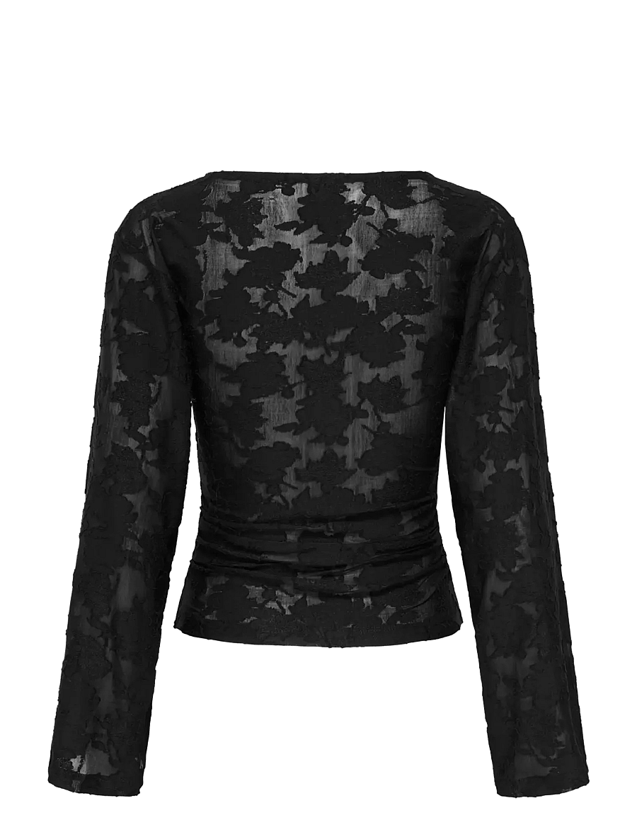 ONLY - ONLNADIA L/S RUCHING TOP JRS - langærmede bluser - black - 2