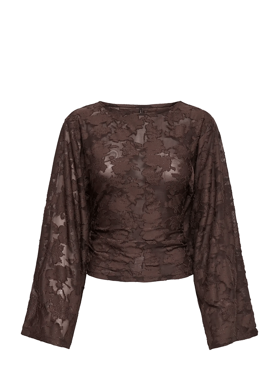 ONLY - ONLNADIA L/S RUCHING TOP JRS - långärmade blusar - coffee bean - 0