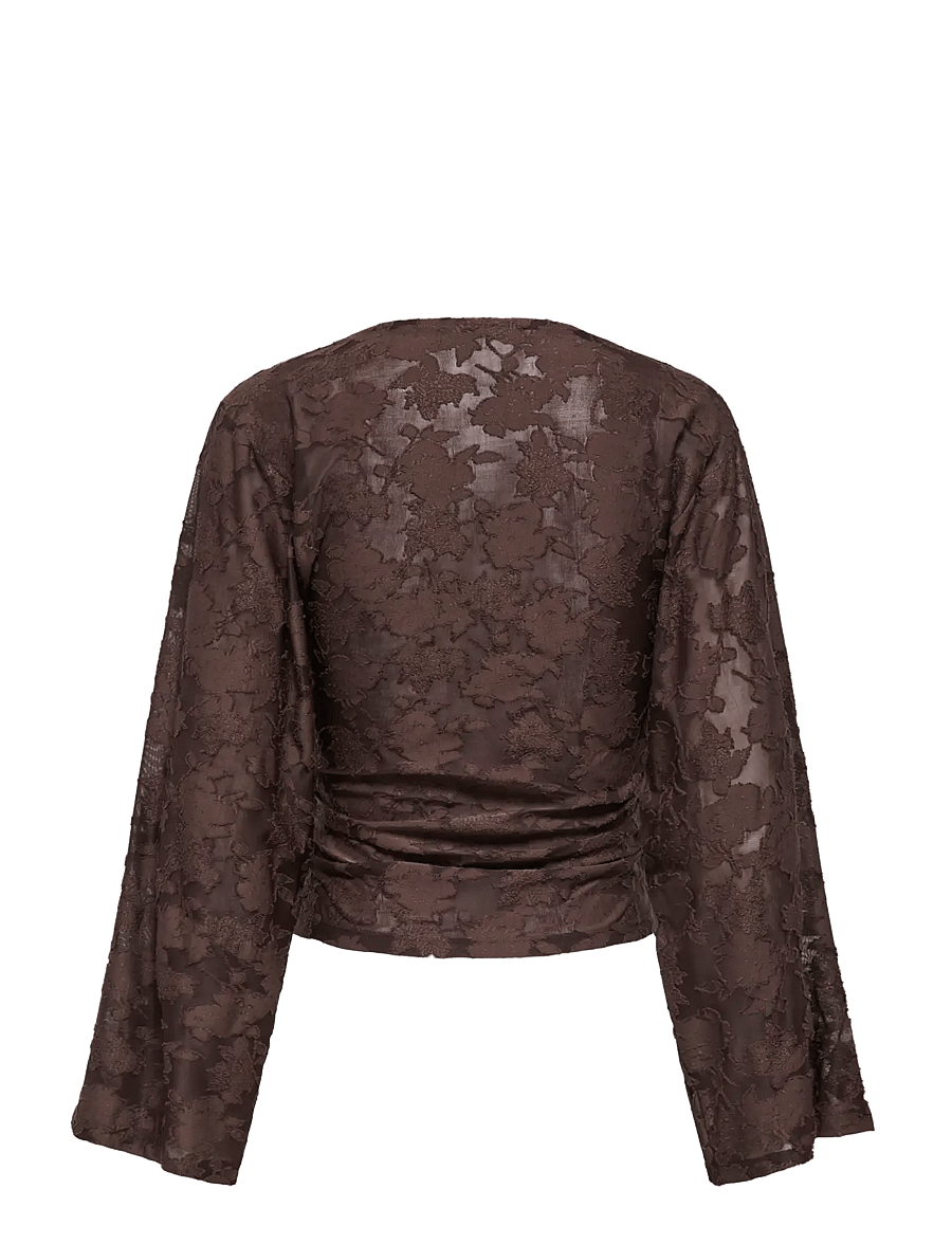 ONLY - ONLNADIA L/S RUCHING TOP JRS - långärmade blusar - coffee bean - 1