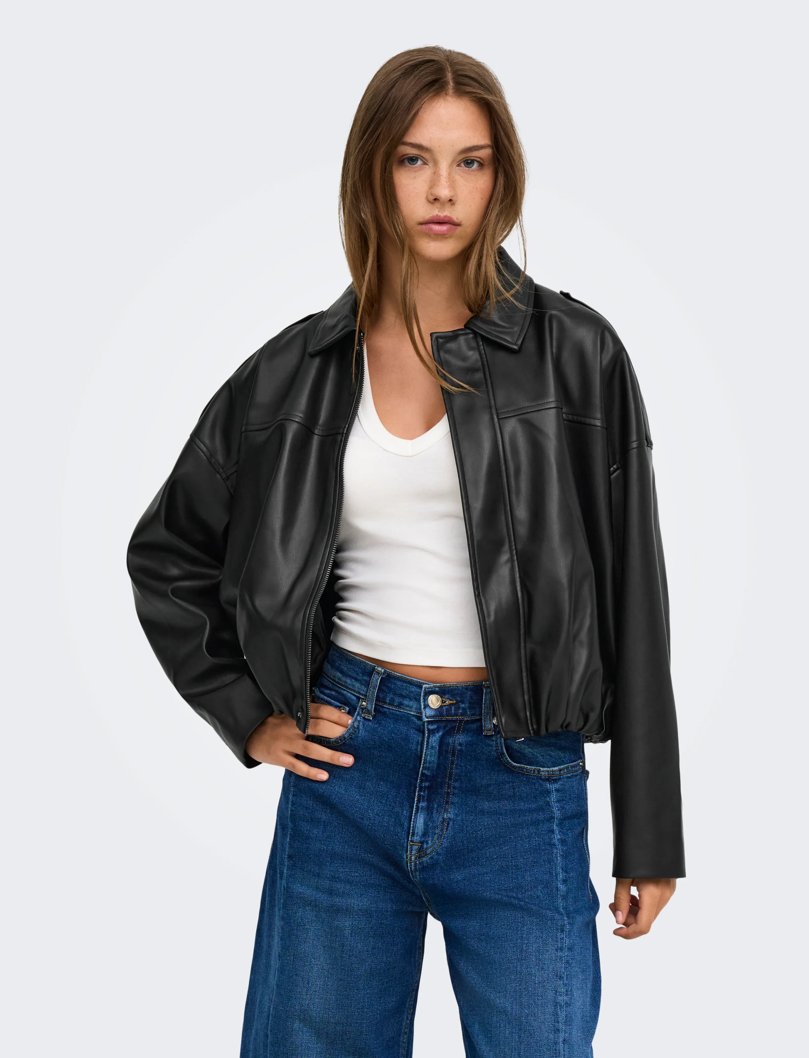 ONLY Onlmoon-Neli L/S Faux Leather Bomber Pnt, M, Jackets, Schwarz - Leather, Frauen