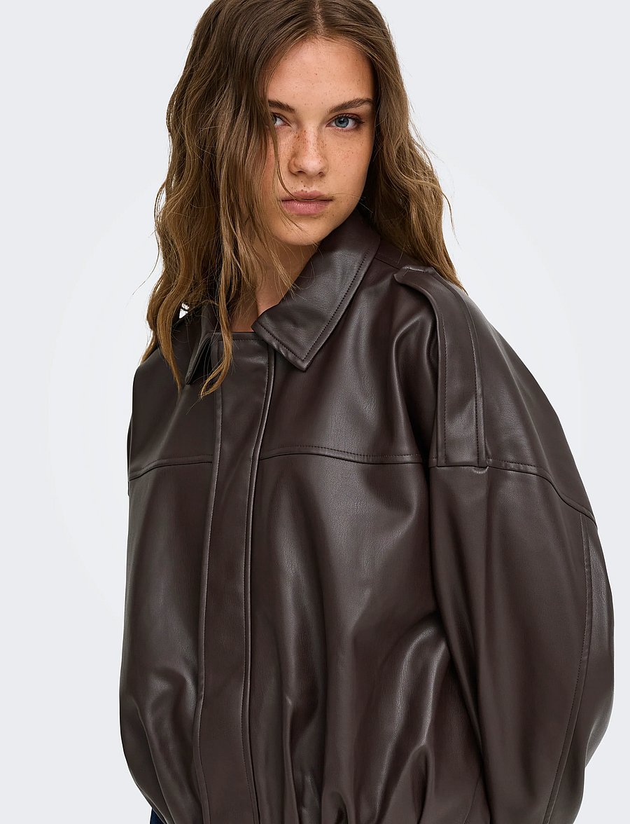ONLY - ONLMOON-NELI L/S FAUX LEATHER BOMBER PNT - chocolate torte - 5