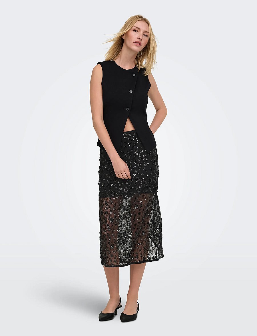 ONLY - ONLCELY SEQUINS MIDI SKIRT WVN - sequin skirts - black - 4