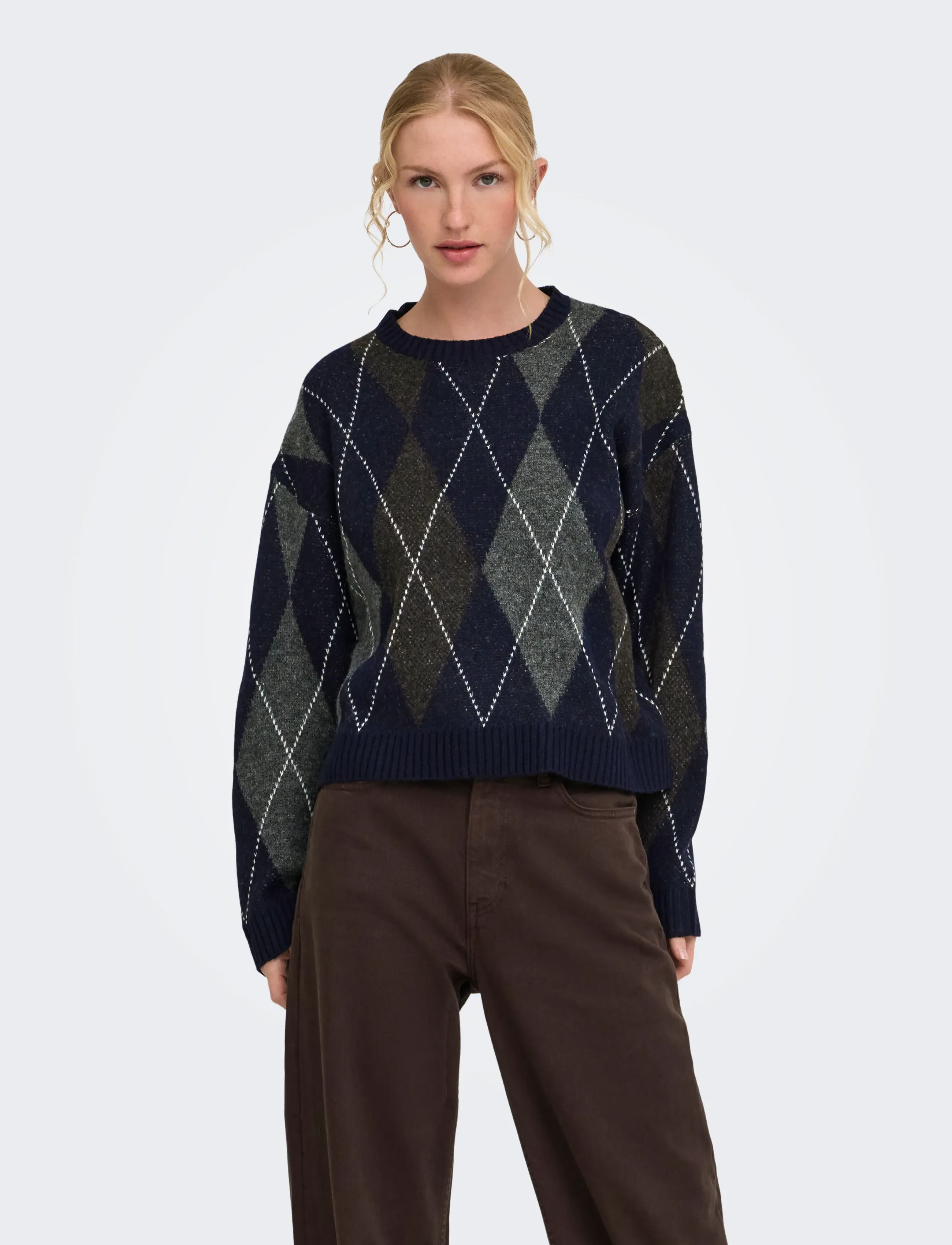 ONLY - ONLRHOMBUS ARGYLE PULLOVER KNT NOOS - night sky - 0