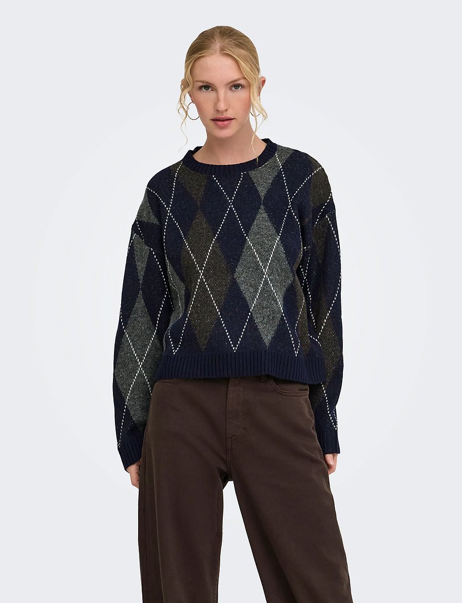 ONLY - ONLRHOMBUS ARGYLE PULLOVER KNT NOOS - night sky - 0