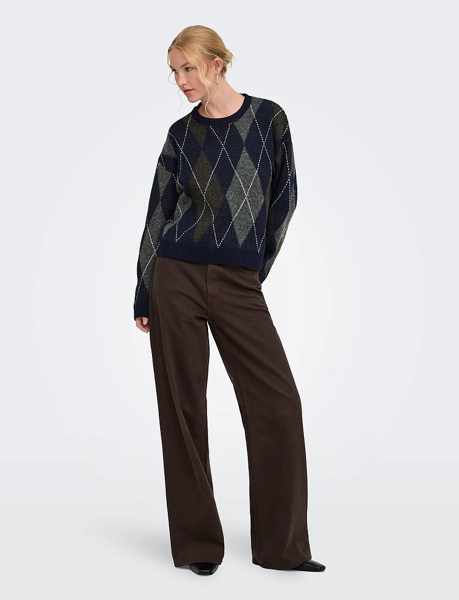 ONLY - ONLRHOMBUS ARGYLE PULLOVER KNT NOOS - night sky - 4