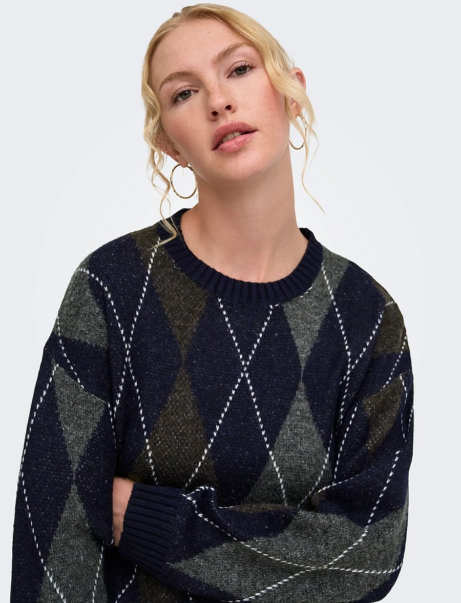 ONLY - ONLRHOMBUS ARGYLE PULLOVER KNT NOOS - night sky - 5