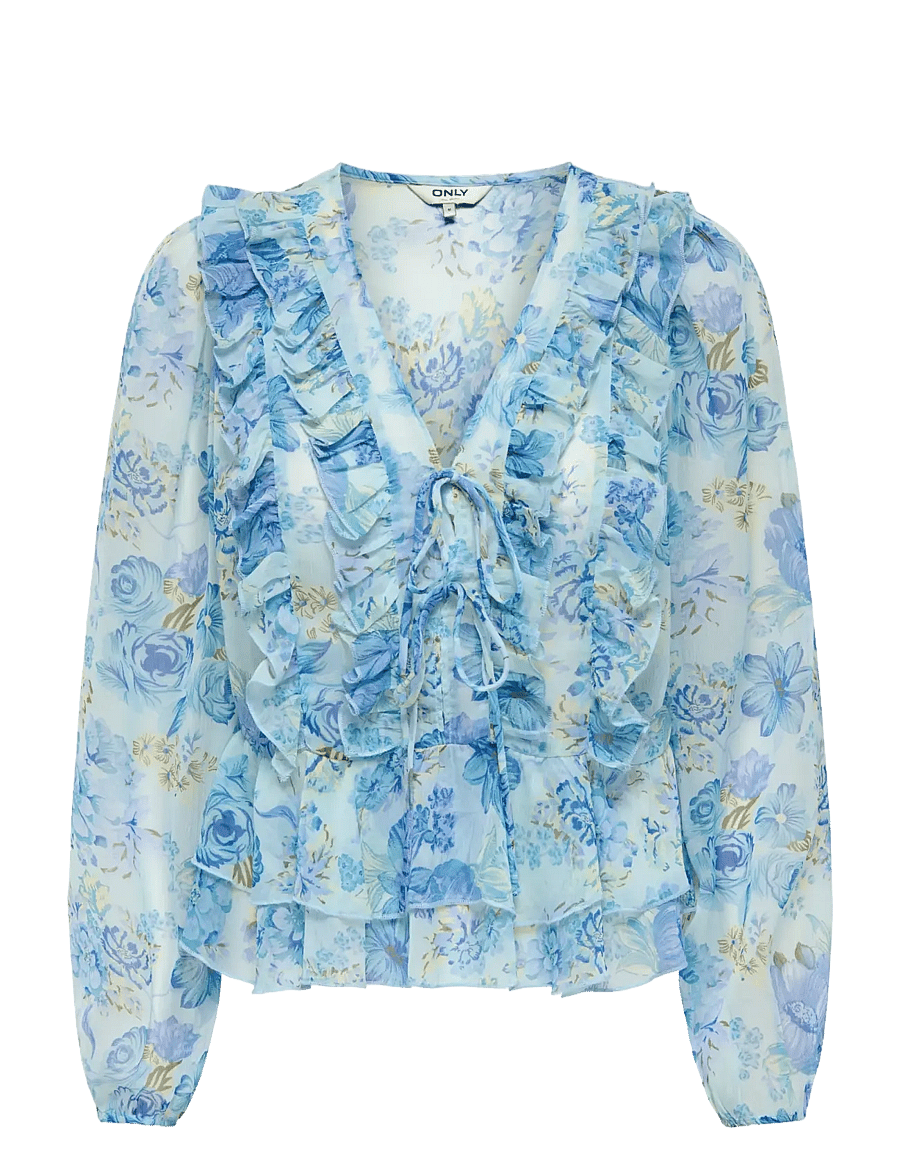 ONLY - ONLVICTORIA LS FRILL TOP WVN EX - langærmede bluser - cloud dancer - 1