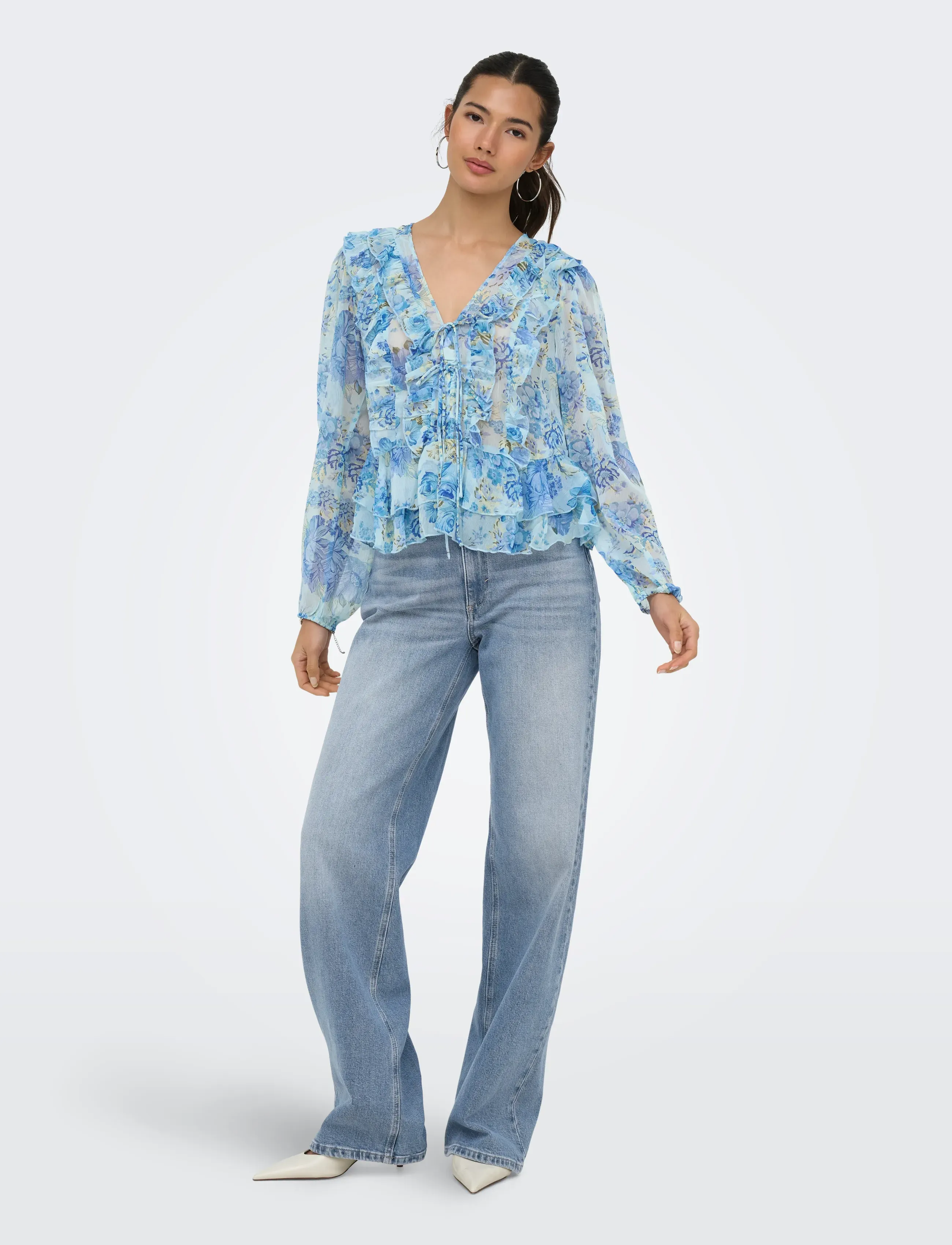 ONLY - ONLVICTORIA LS FRILL TOP WVN EX - pikkade varrukatega pluusid - cloud dancer - 4