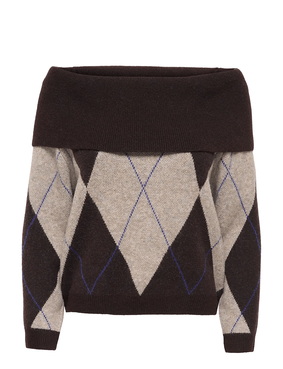 ONLY - ONLALIVIA LS OFF SHOULDER KNT - stickade tröjor - coffee bean - 1