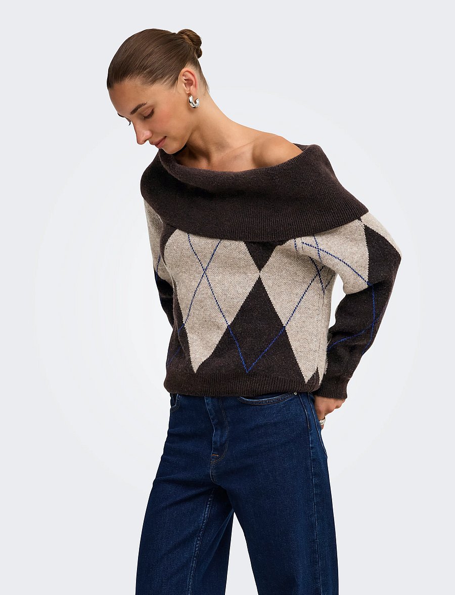 ONLY - ONLALIVIA LS OFF SHOULDER KNT - stickade tröjor - coffee bean - 0