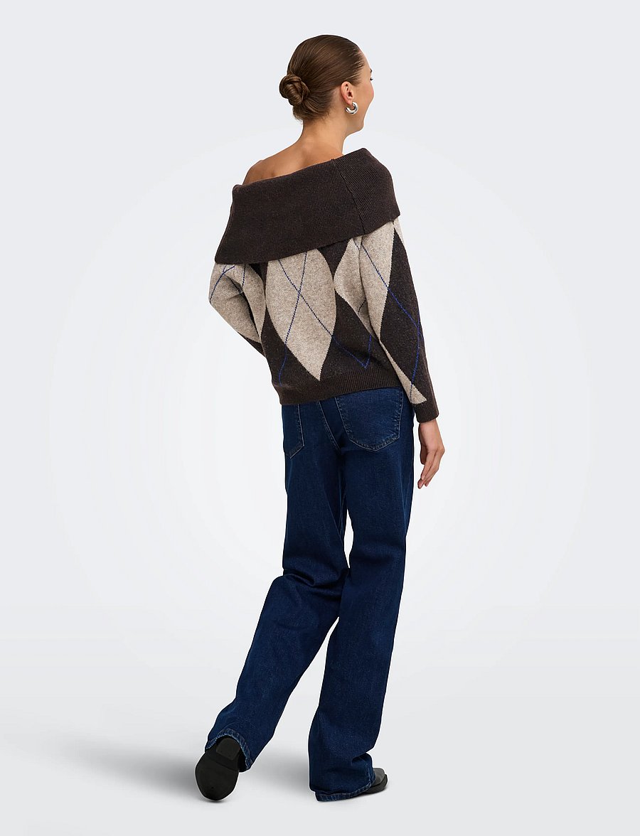 ONLY - ONLALIVIA LS OFF SHOULDER KNT - stickade tröjor - coffee bean - 3