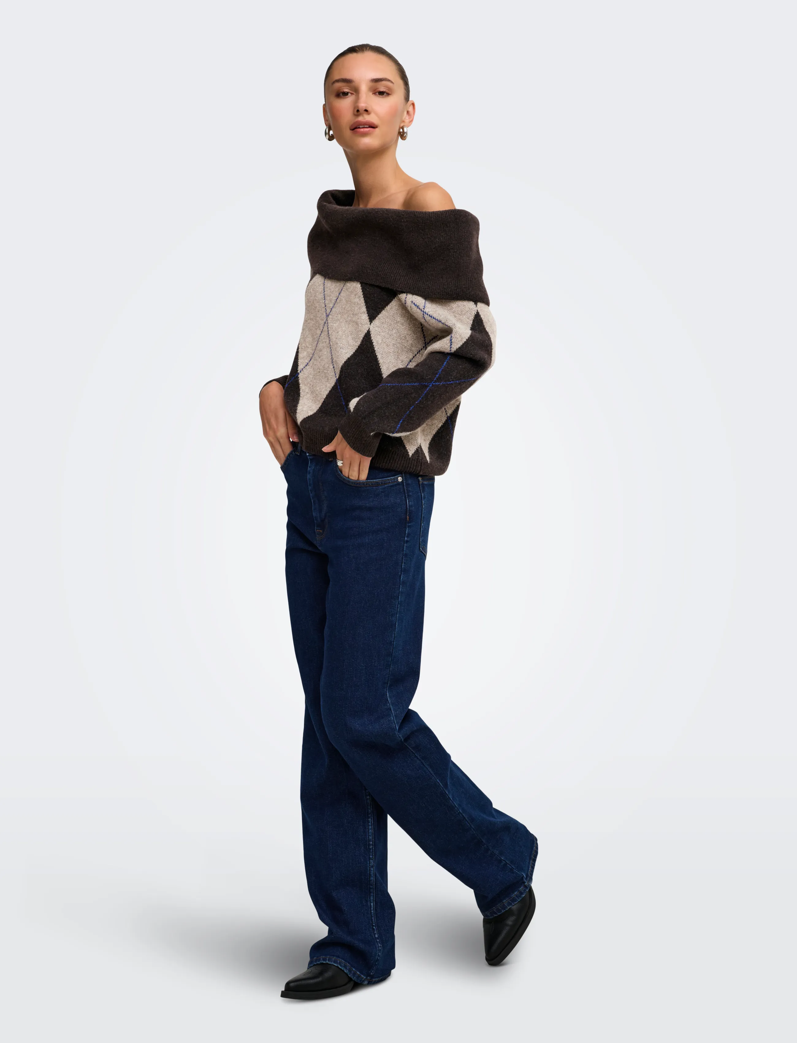 ONLY - ONLALIVIA LS OFF SHOULDER KNT - stickade tröjor - coffee bean - 4