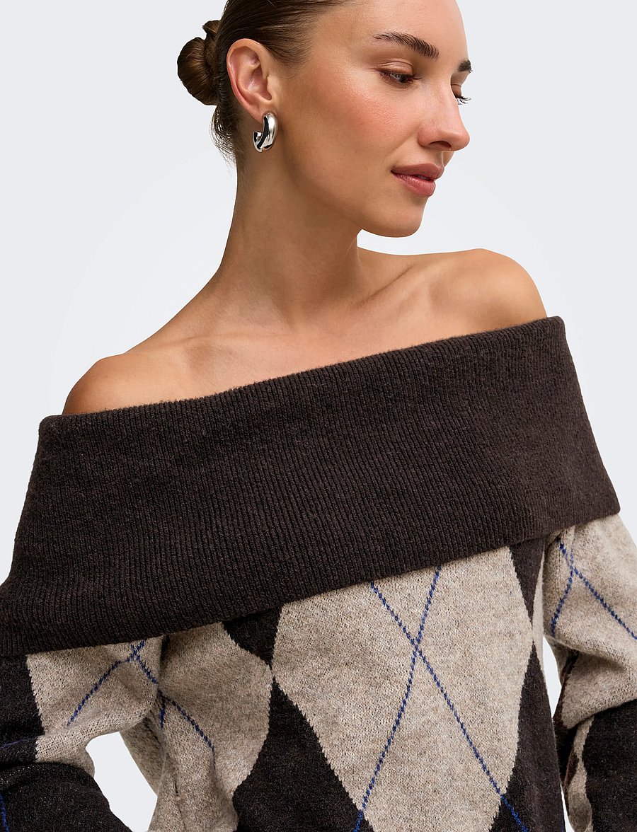 ONLY - ONLALIVIA LS OFF SHOULDER KNT - stickade tröjor - coffee bean - 5