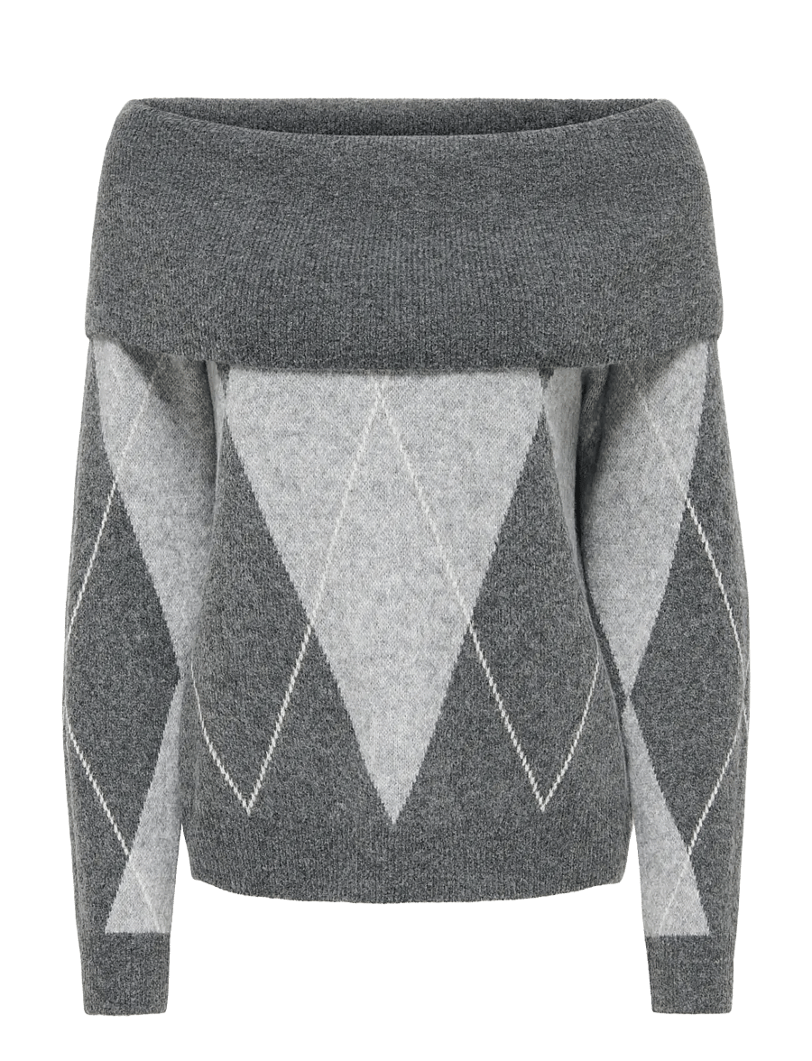 ONLY - ONLALIVIA LS OFF SHOULDER KNT - stickade tröjor - dark grey melange - 1