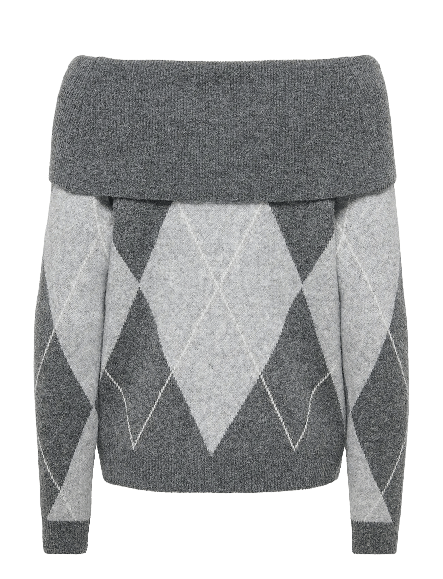 ONLY - ONLALIVIA LS OFF SHOULDER KNT - stickade tröjor - dark grey melange - 2