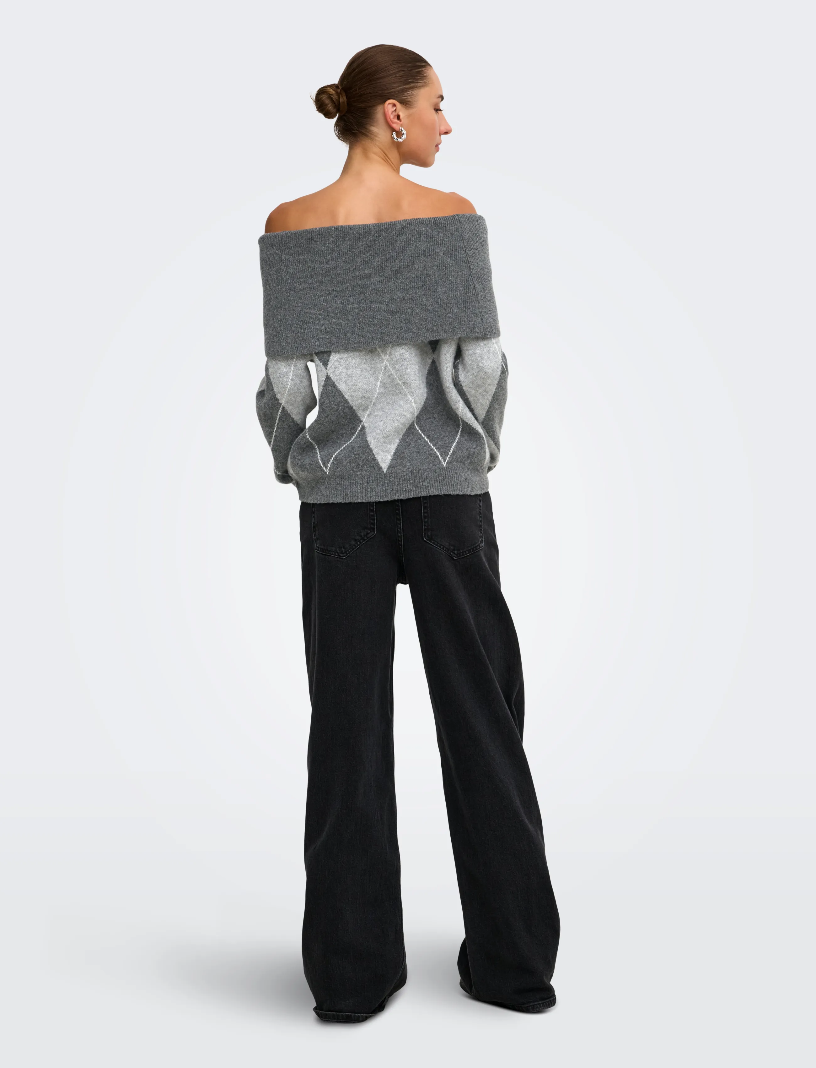 ONLY - ONLALIVIA LS OFF SHOULDER KNT - stickade tröjor - dark grey melange - 3