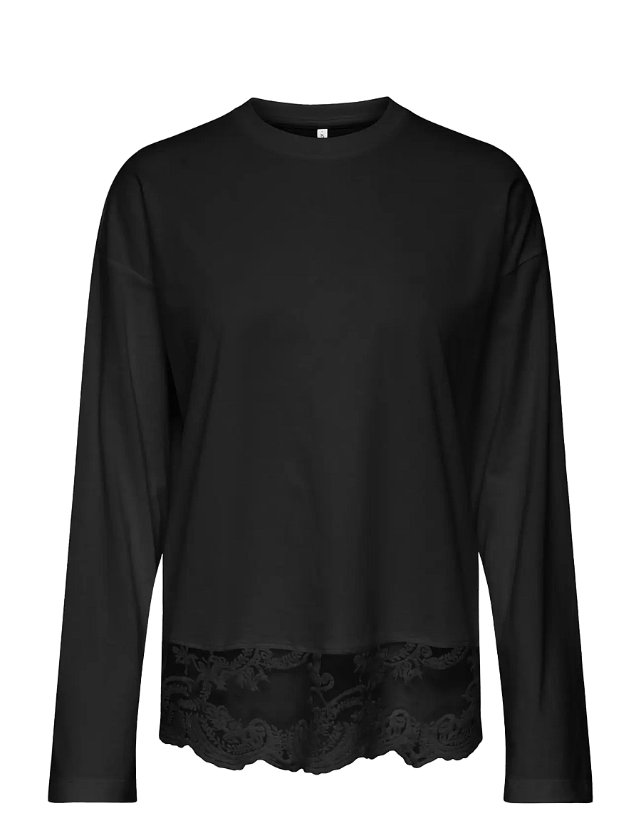 ONLY - ONLVIVVI L/S LACE BOTTOM JRS NOOS - langärmlige tops - black - 0