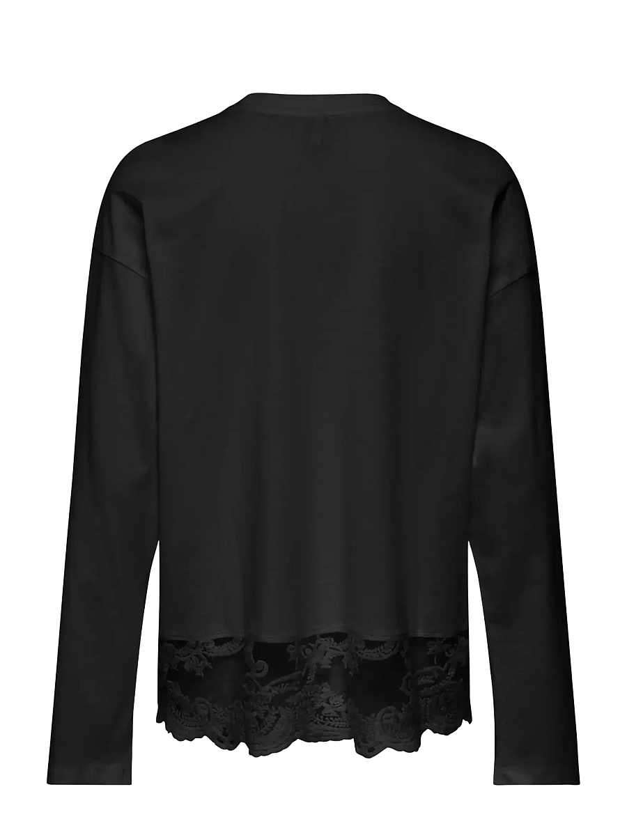 ONLY - ONLVIVVI L/S LACE BOTTOM JRS NOOS - langärmlige tops - black - 1