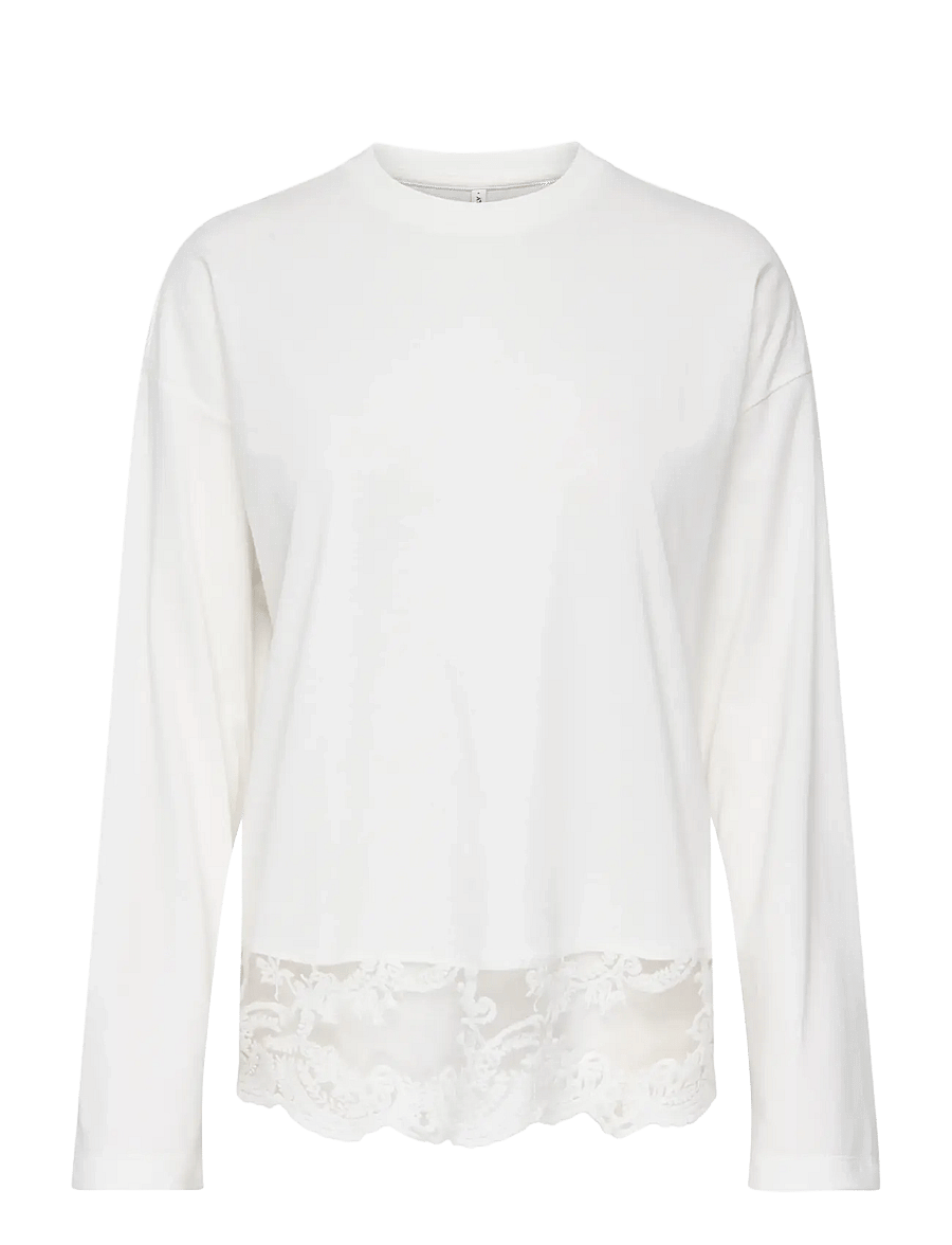 ONLY - ONLVIVVI L/S LACE BOTTOM JRS NOOS - langärmlige tops - cloud dancer - 0