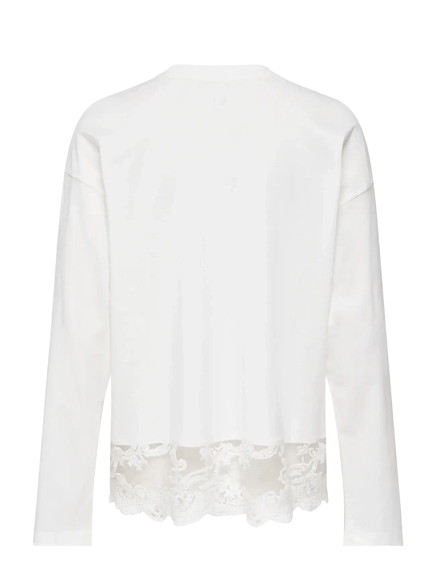 ONLY - ONLVIVVI L/S LACE BOTTOM JRS NOOS - langärmlige tops - cloud dancer - 1