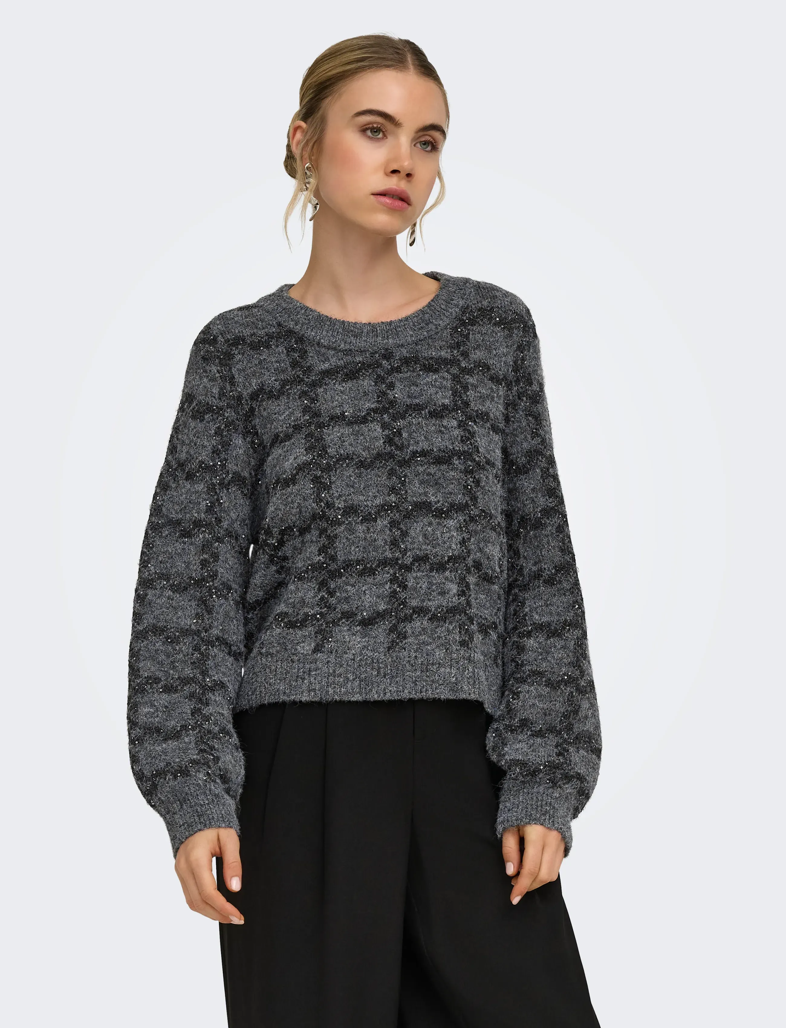 ONLY - ONLDOFFA LS O-NECK GLITTER KNT - pullover - dark grey melange - 0