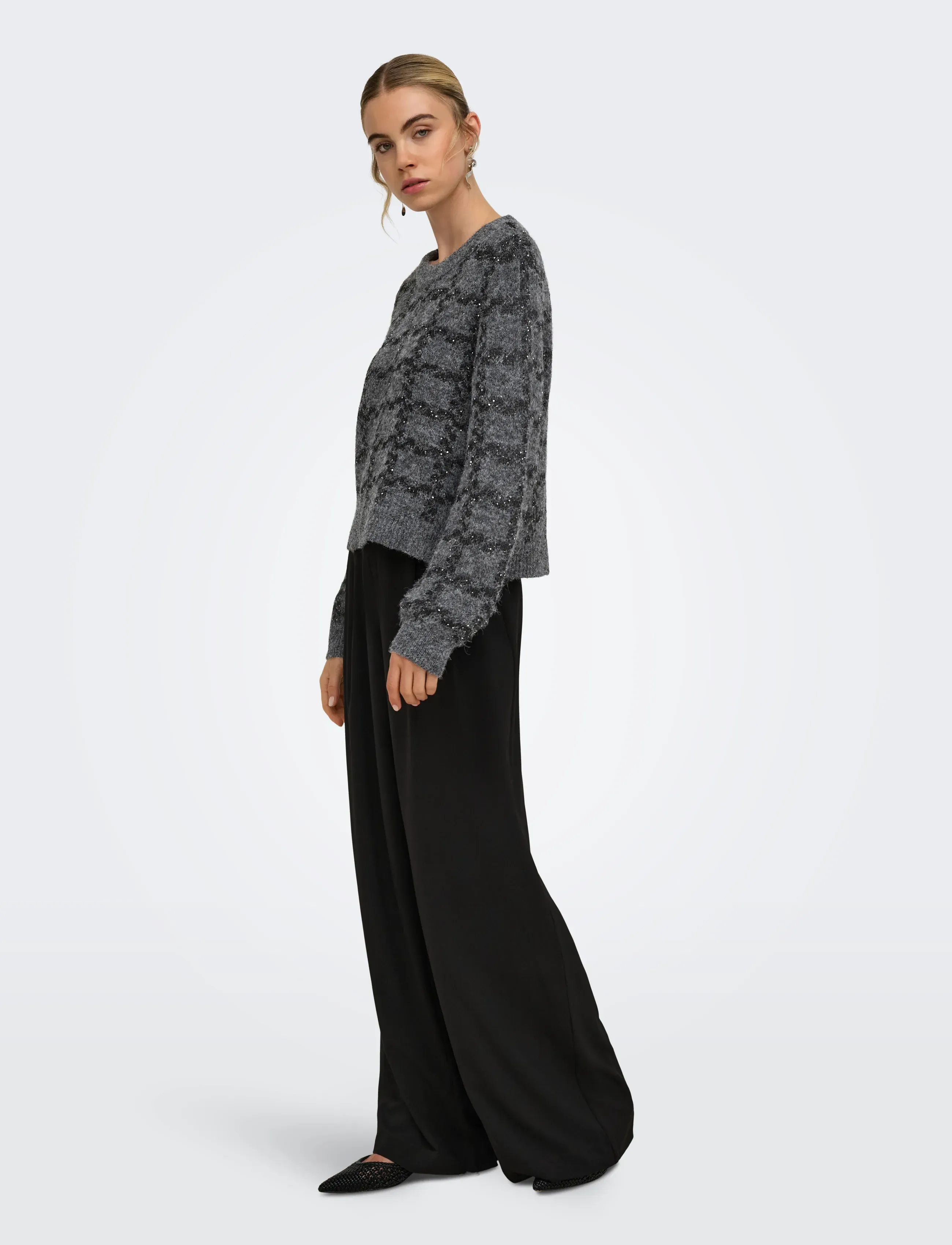 ONLY - ONLDOFFA LS O-NECK GLITTER KNT - pullover - dark grey melange - 4