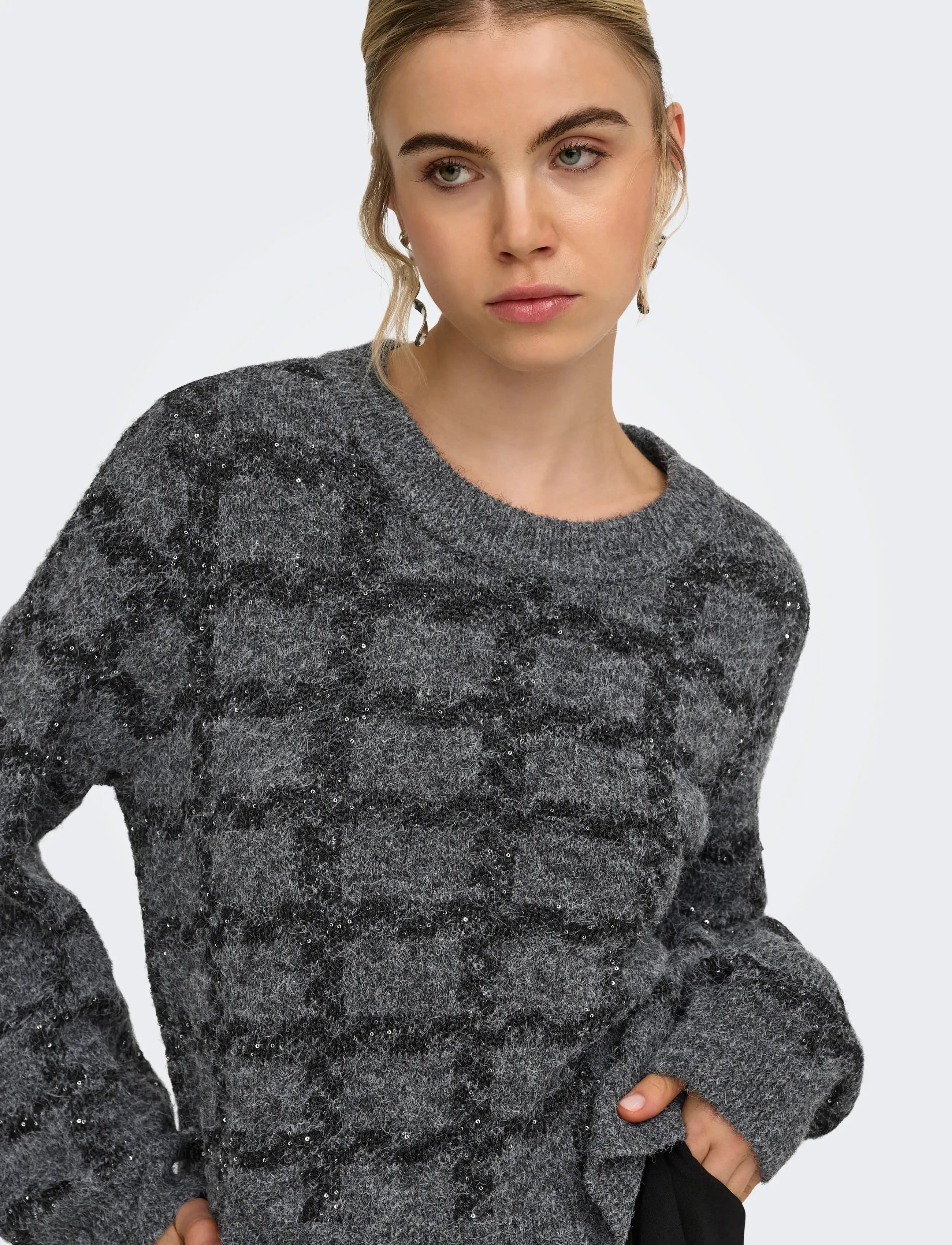 ONLY - ONLDOFFA LS O-NECK GLITTER KNT - pullover - dark grey melange - 5