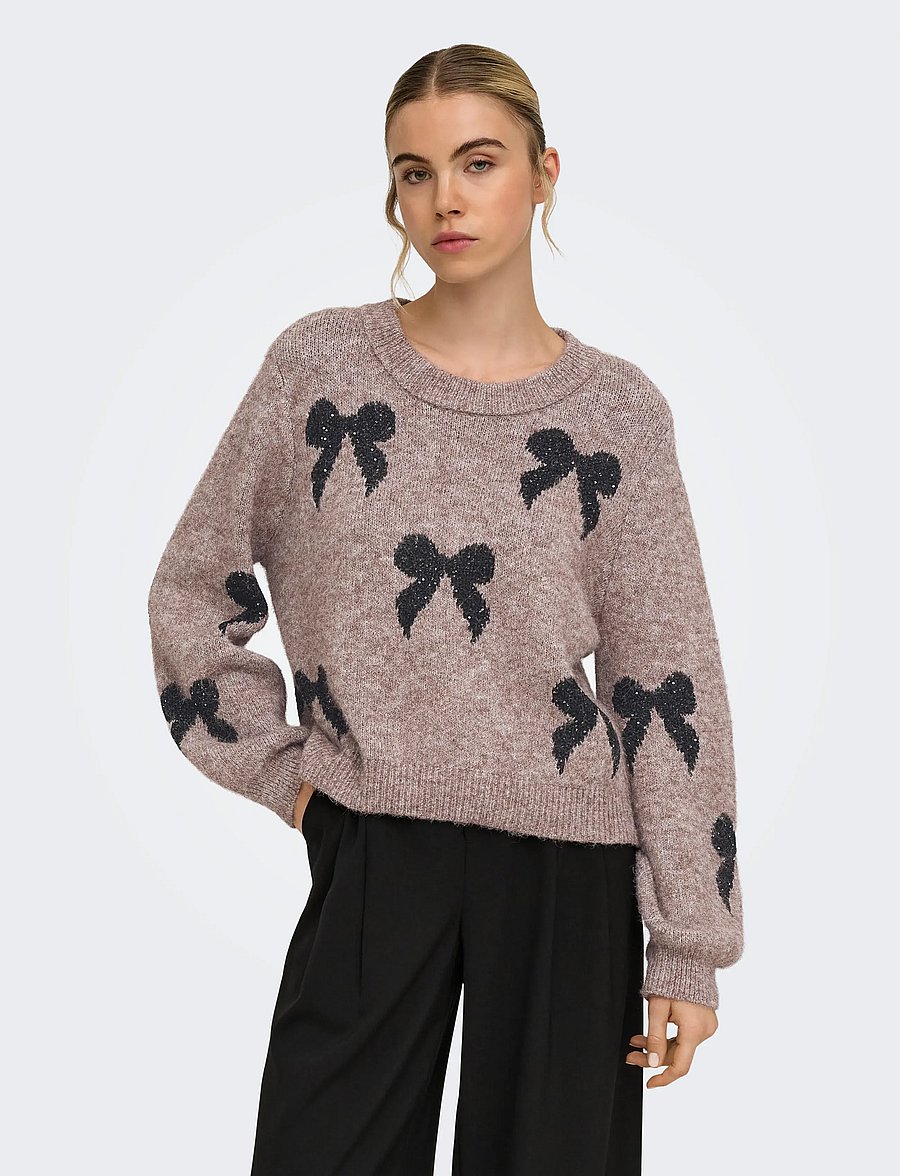ONLY - ONLDOFFA LS O-NECK GLITTER KNT - striktrøjer - walnut - 0
