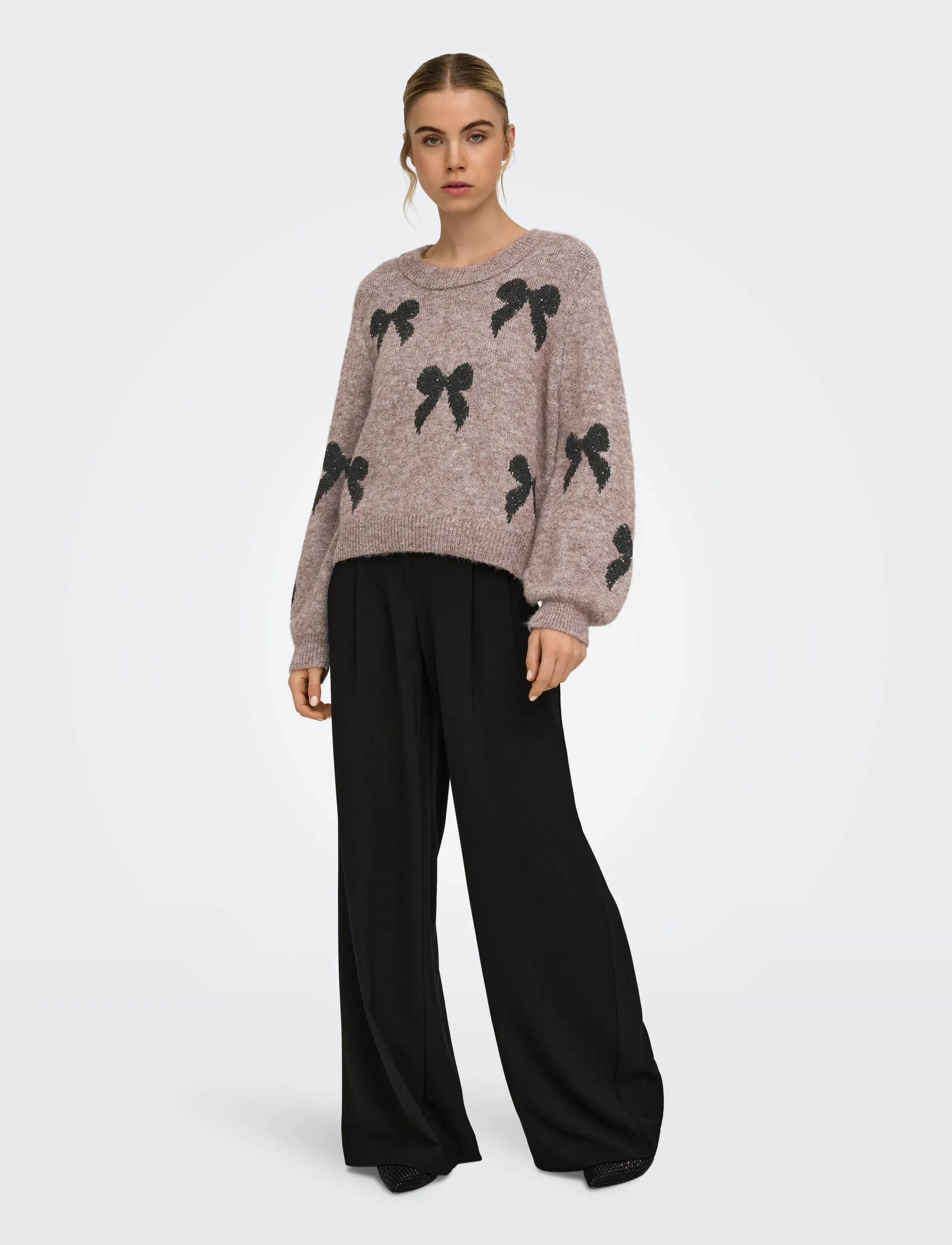 ONLY - ONLDOFFA LS O-NECK GLITTER KNT - striktrøjer - walnut - 4