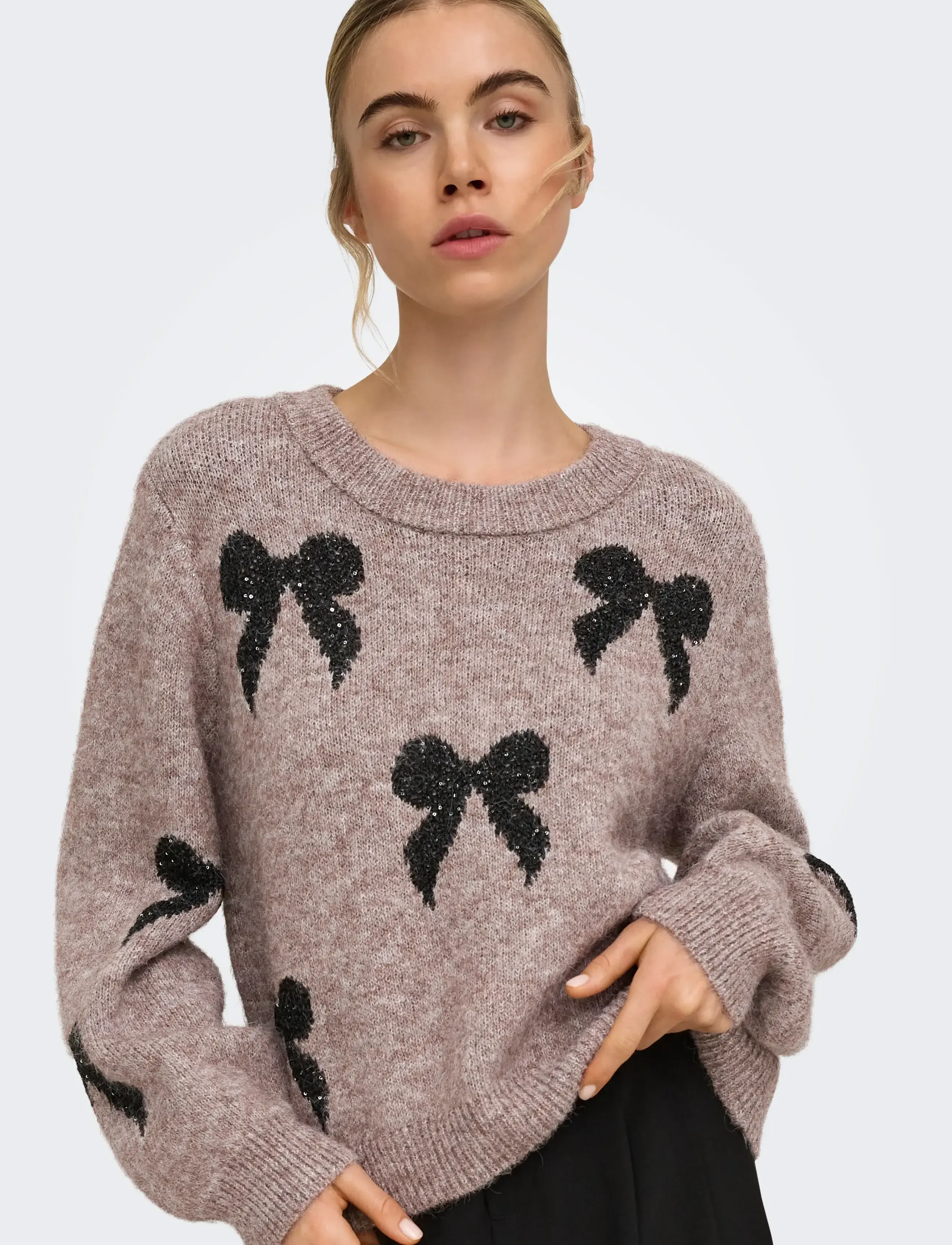 ONLY - ONLDOFFA LS O-NECK GLITTER KNT - striktrøjer - walnut - 5