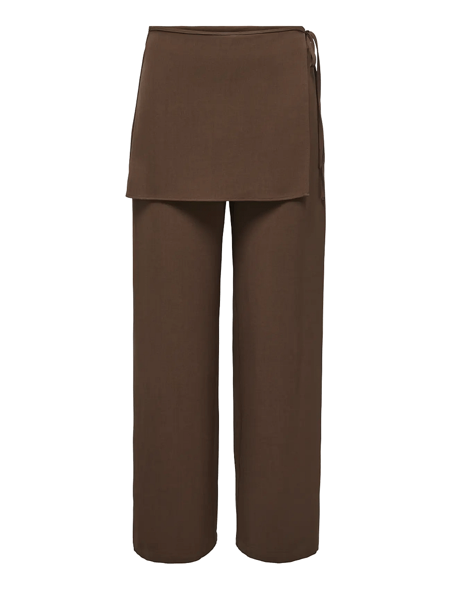 ONLY - ONLBRETTY SKIRT DETAIL TROUSERS WVN EX - bukser med lige ben - chocolate brown - 0