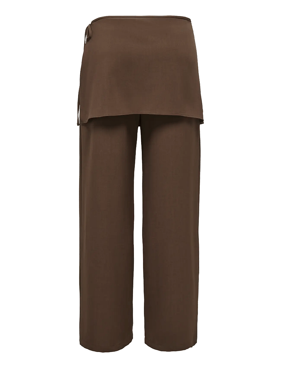ONLY - ONLBRETTY SKIRT DETAIL TROUSERS WVN EX - bukser med lige ben - chocolate brown - 1