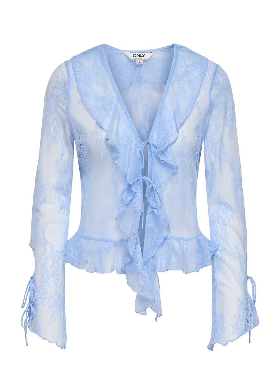 ONLY - ONLCALIBEA L/S RUFFLE TOP WVN EX - langärmelige blusen - cashmere blue - 1