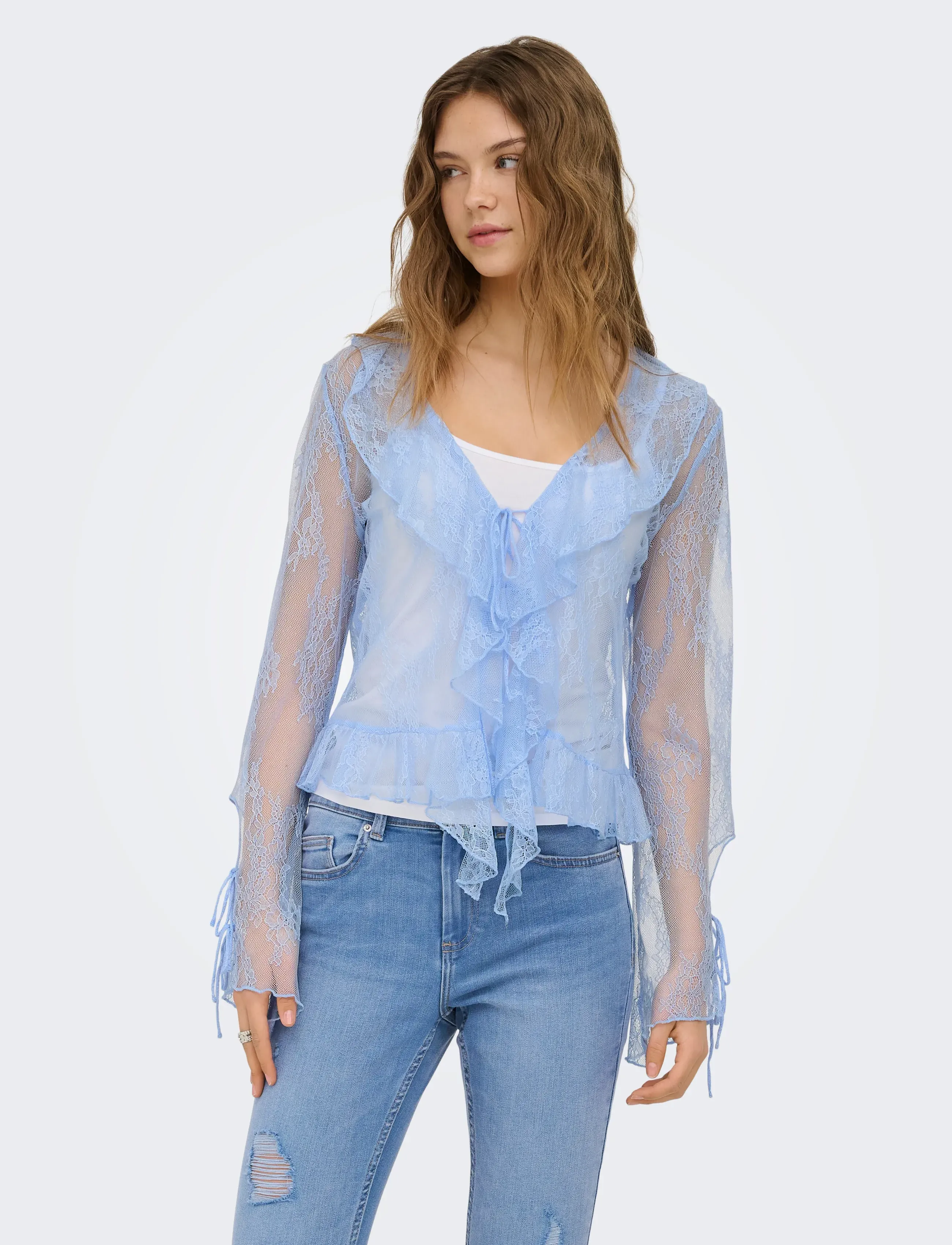 ONLY ONLCALIBEA L/S RUFFLE TOP WVN EX - Bluser - CASHMERE BLUE / blue