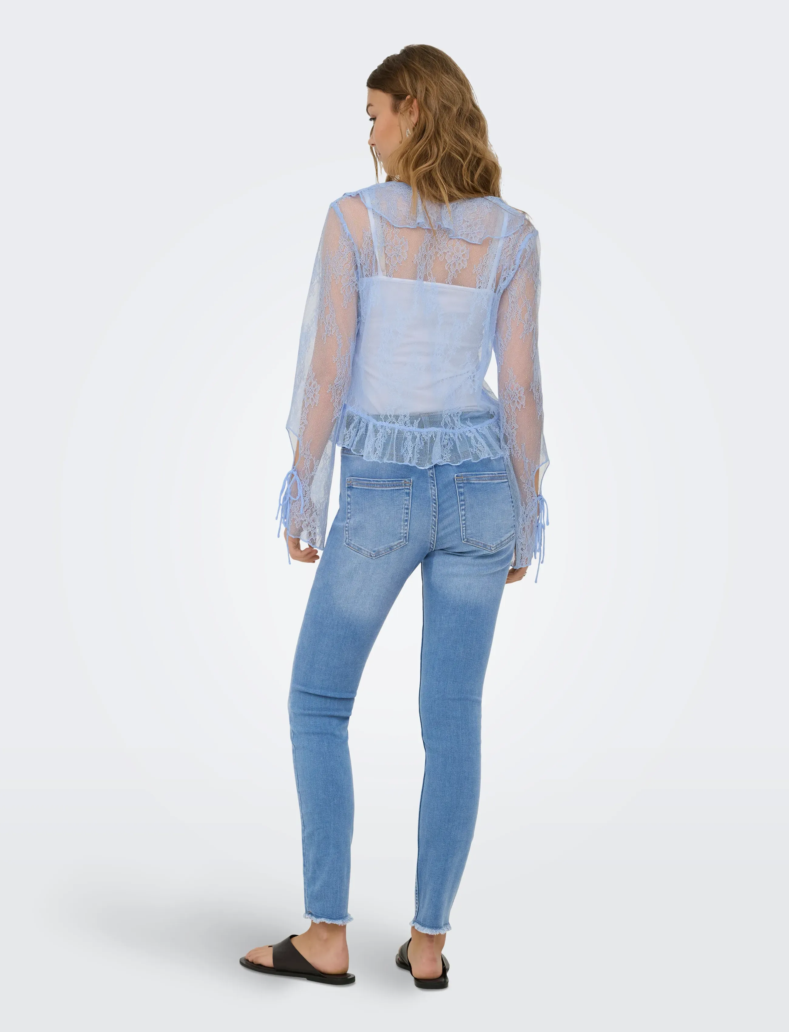 ONLY - ONLCALIBEA L/S RUFFLE TOP WVN EX - långärmade blusar - cashmere blue - 3