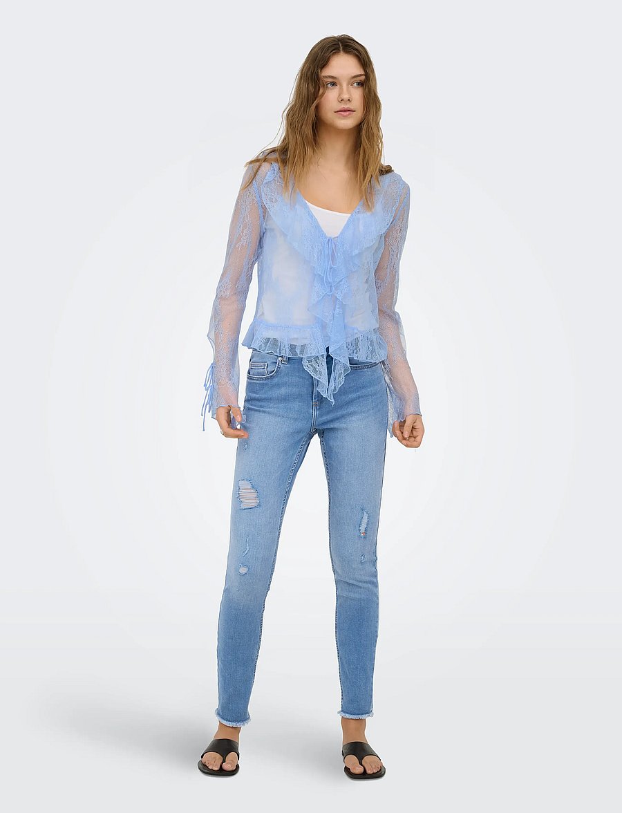 ONLY - ONLCALIBEA L/S RUFFLE TOP WVN EX - langärmelige blusen - cashmere blue - 4